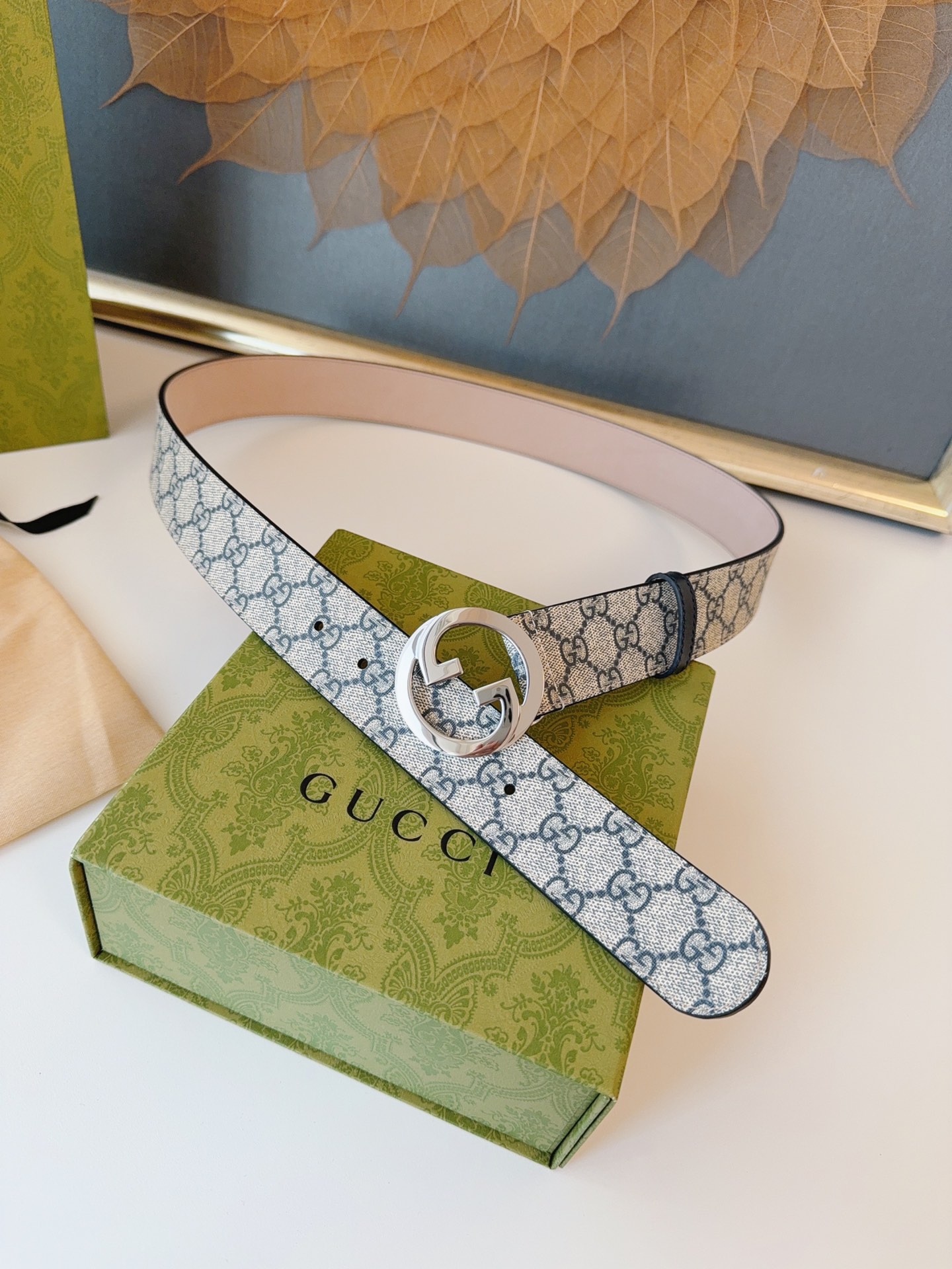 Gucci Leather Belt Canvas 38mm-s-m