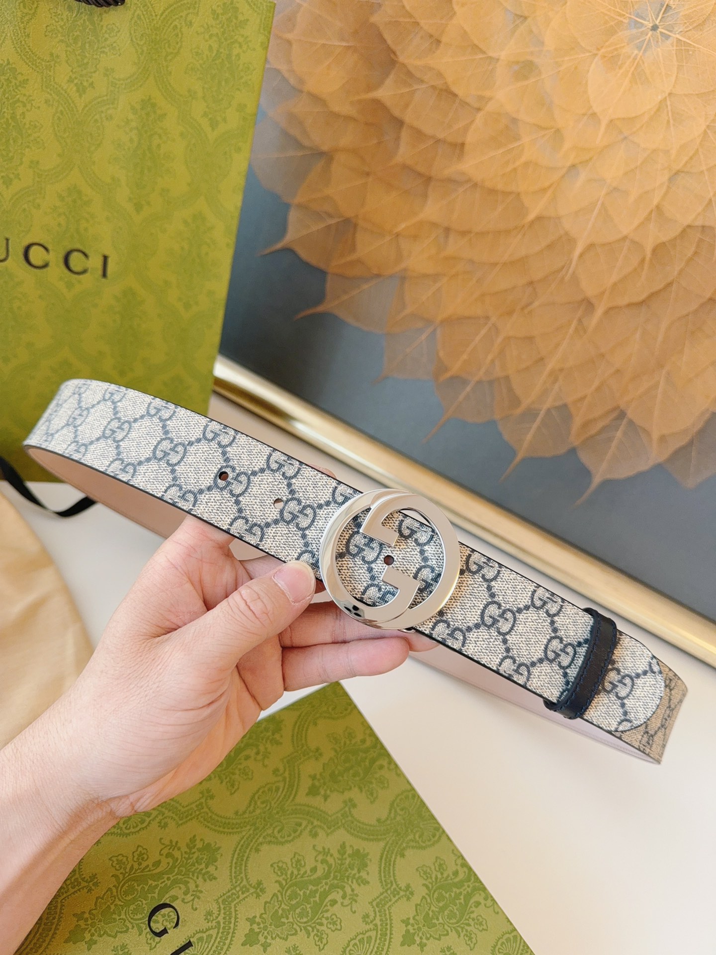 Gucci Leather Belt Canvas 38mm-s-m