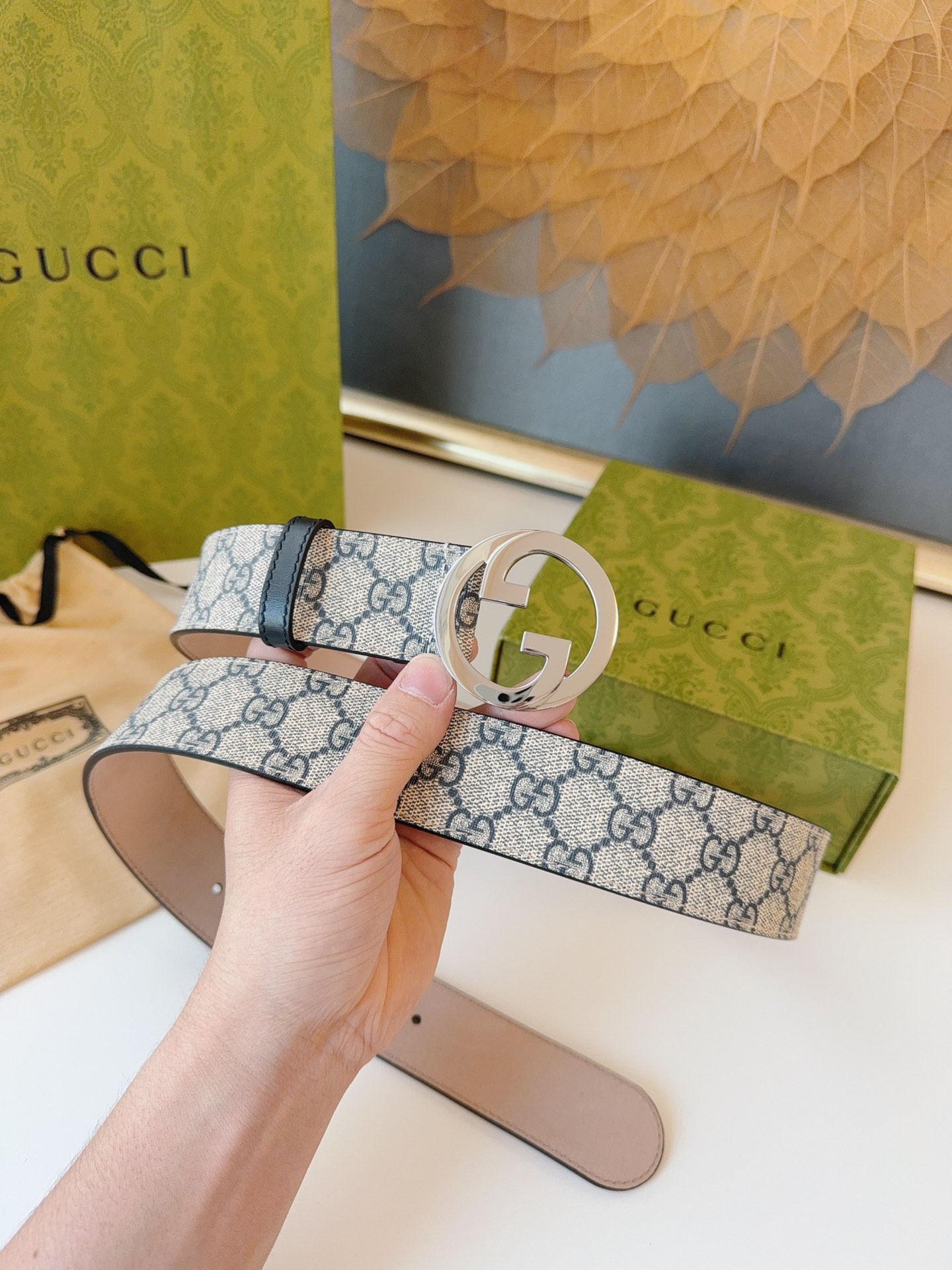 Gucci Leather Belt Canvas 38mm-s-m