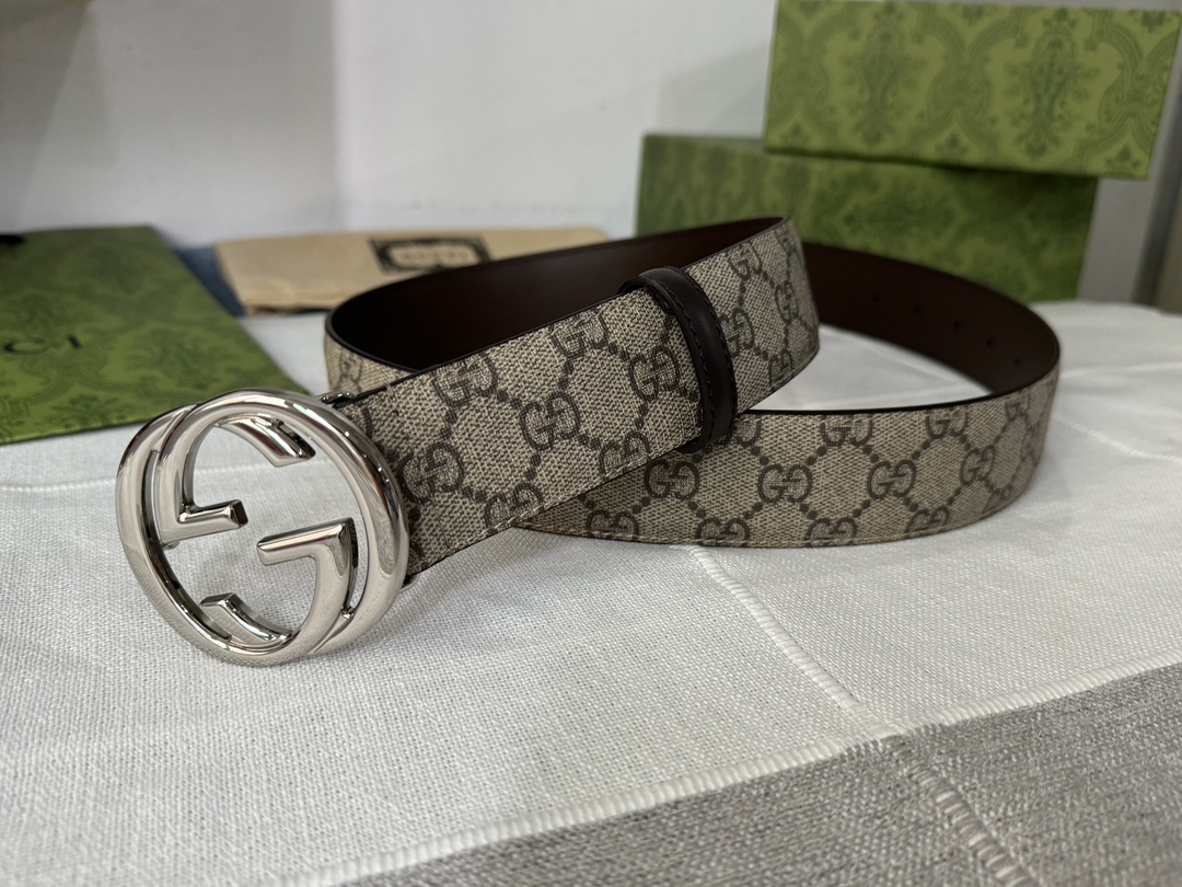 Gucci Male Leather Belt Top Grain Leather Black S-m