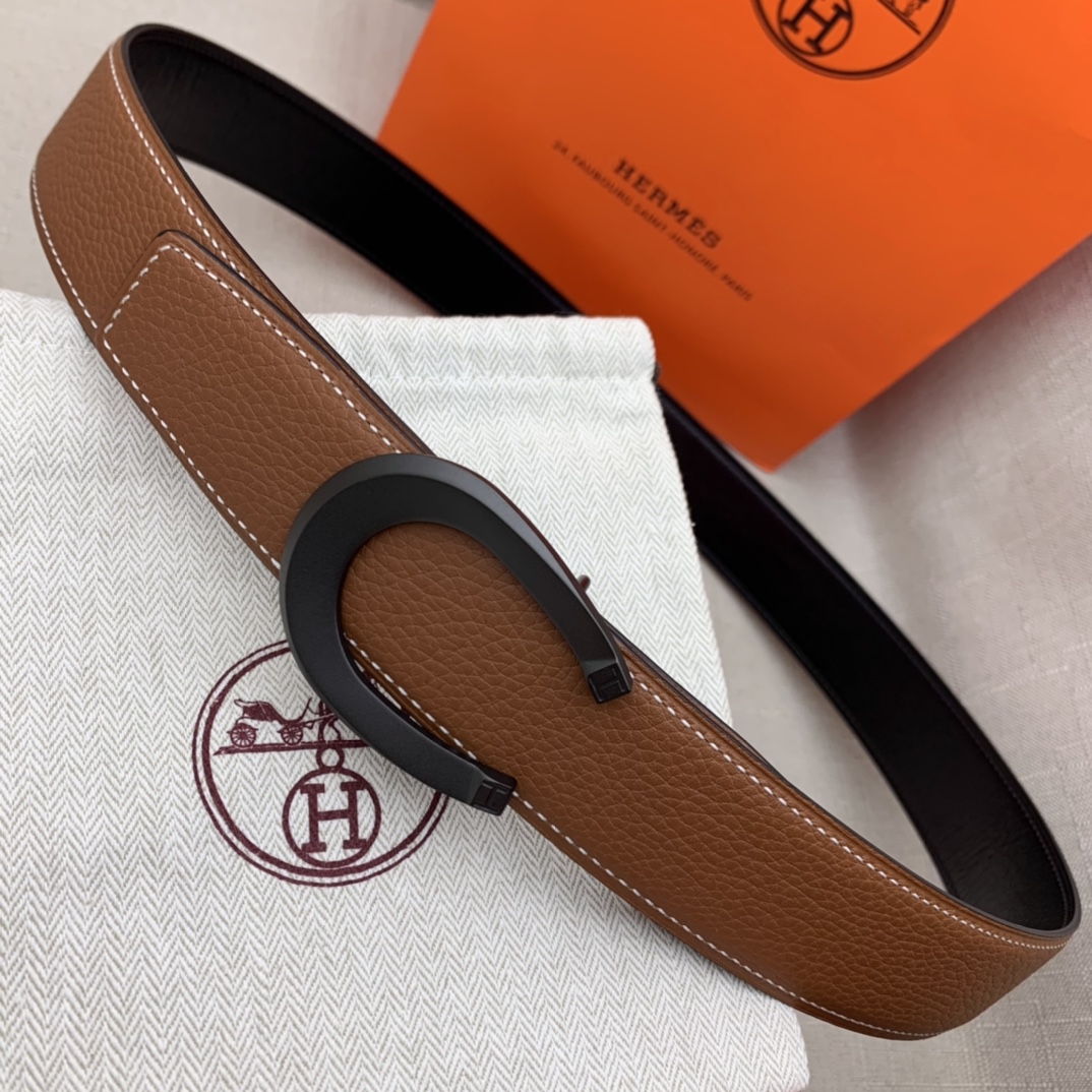 Hermès Male Leather Belt Top Grain Leather Black 38mm-m