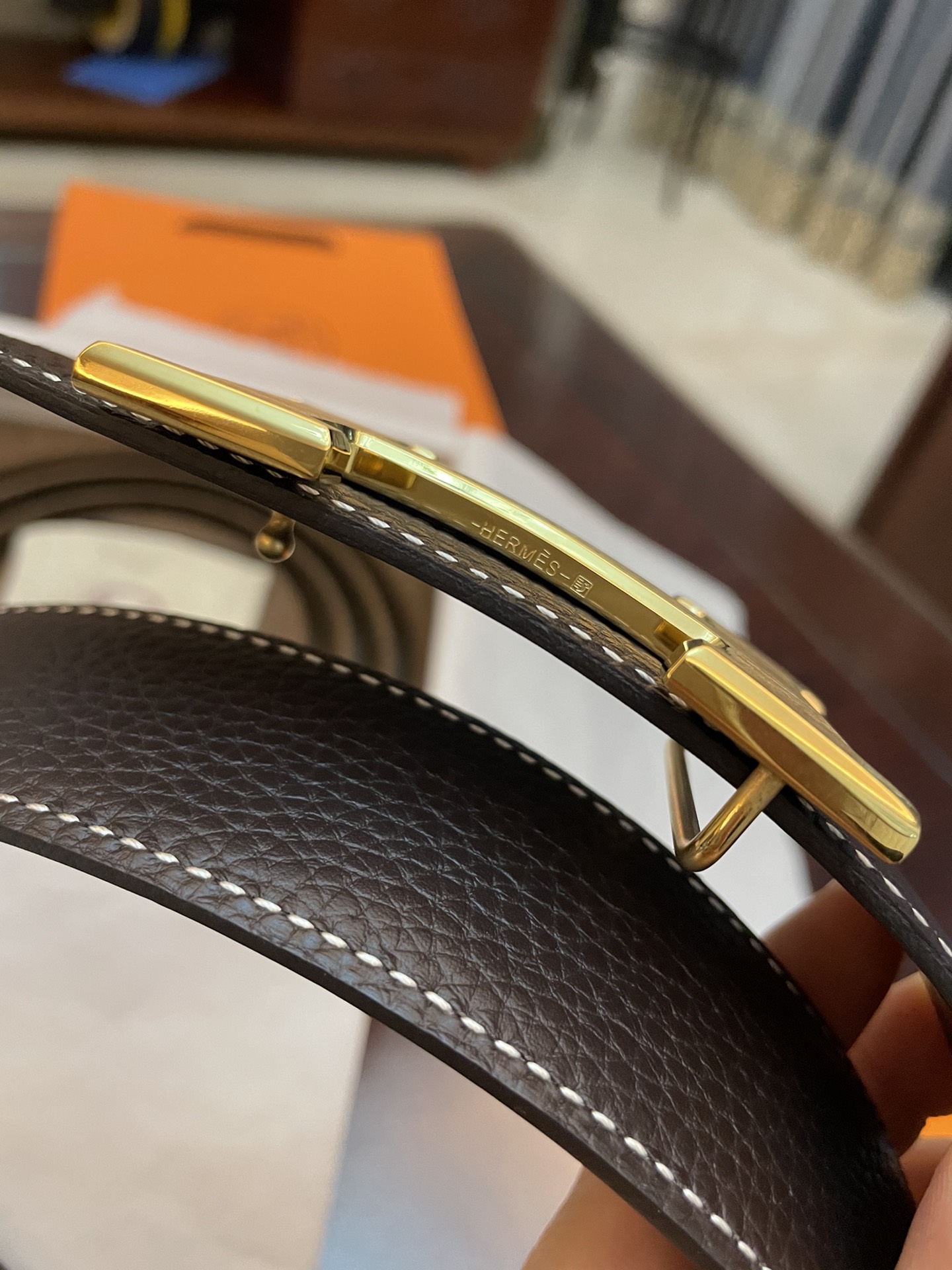 Hermès Male Basic Belt Cow Leather Gold 38mm-s-m