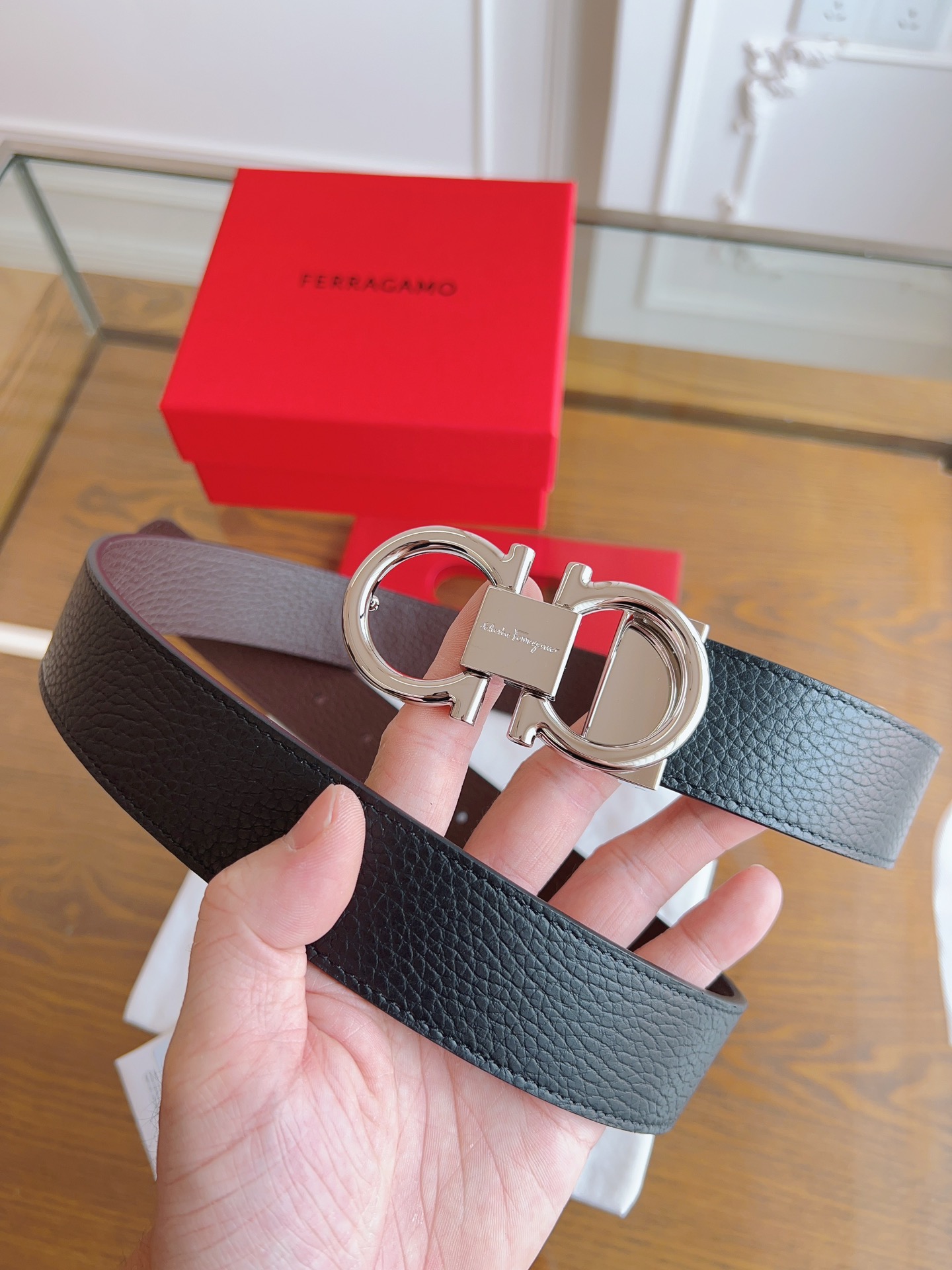 Salvatore Ferragamo Male Leather Belt Top Grain Leather S-m-l