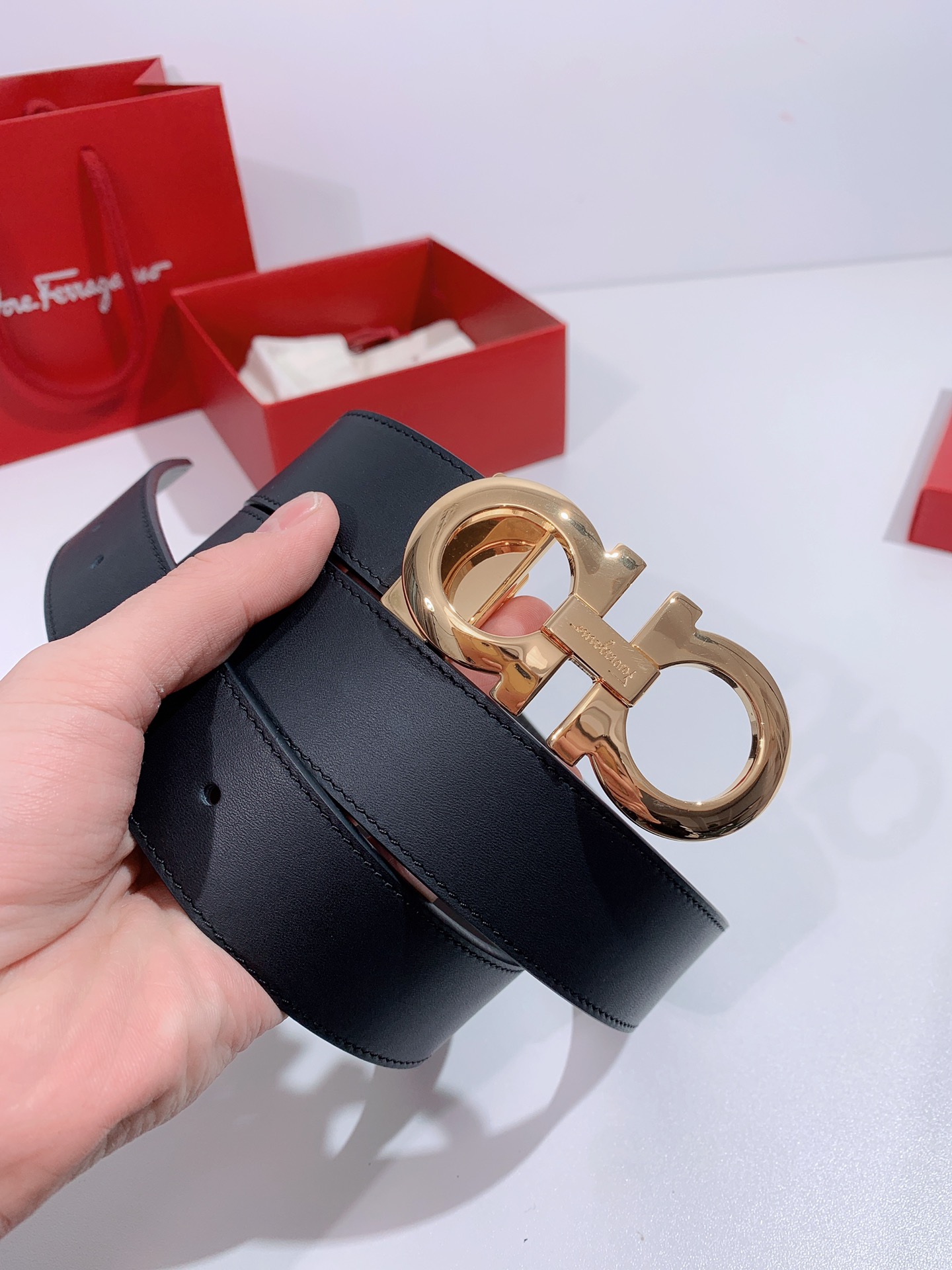 Salvatore Ferragamo Male Leather Belt Top Grain Leather S-m-l