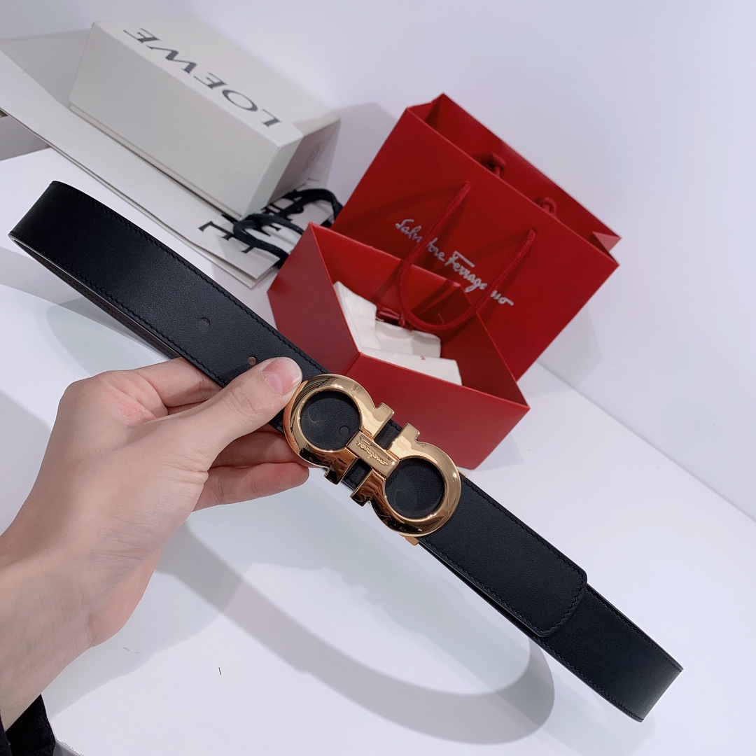 Salvatore Ferragamo Male Leather Belt Top Grain Leather S-m-l