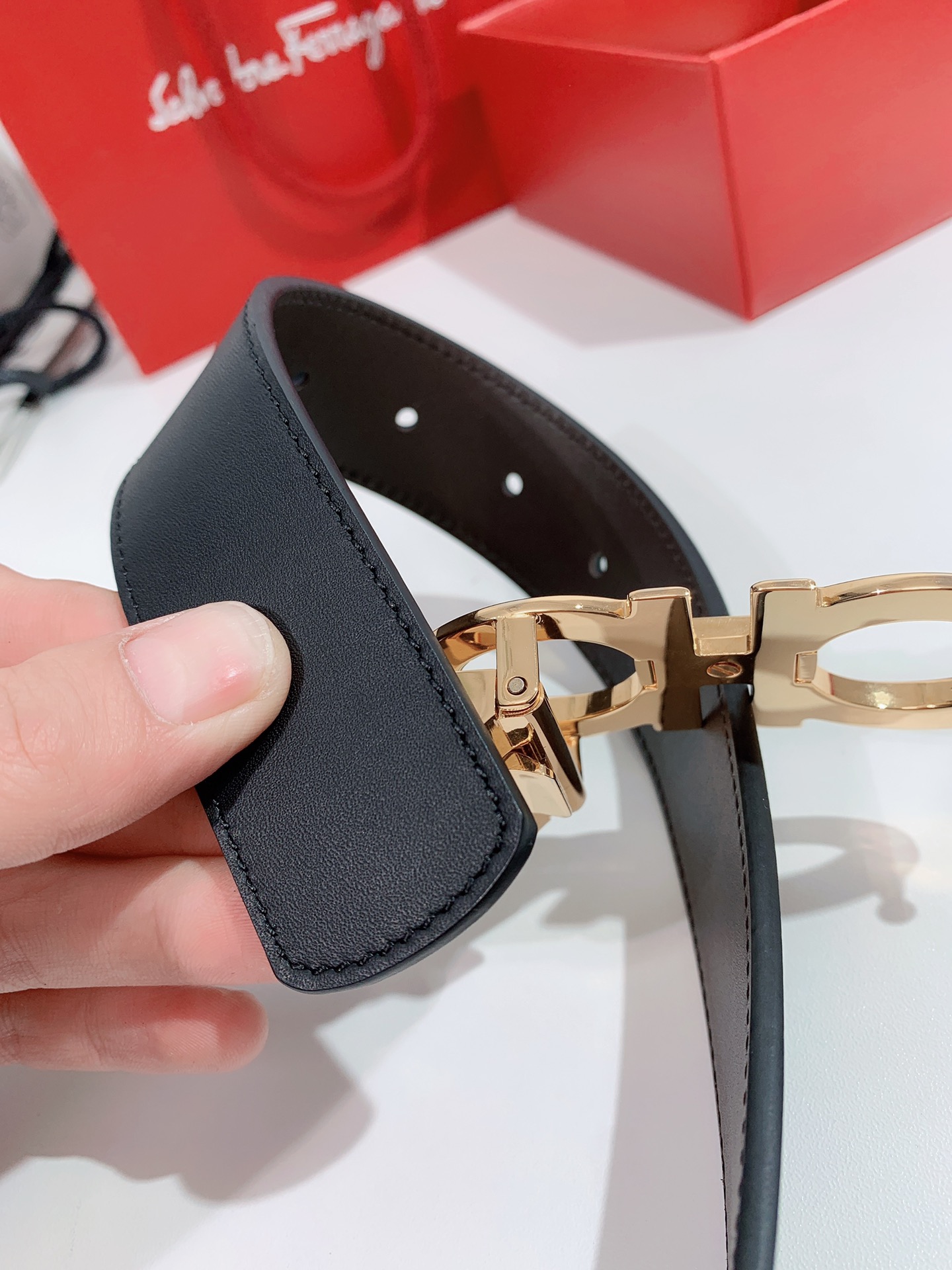 Salvatore Ferragamo Male Leather Belt Top Grain Leather S-m-l