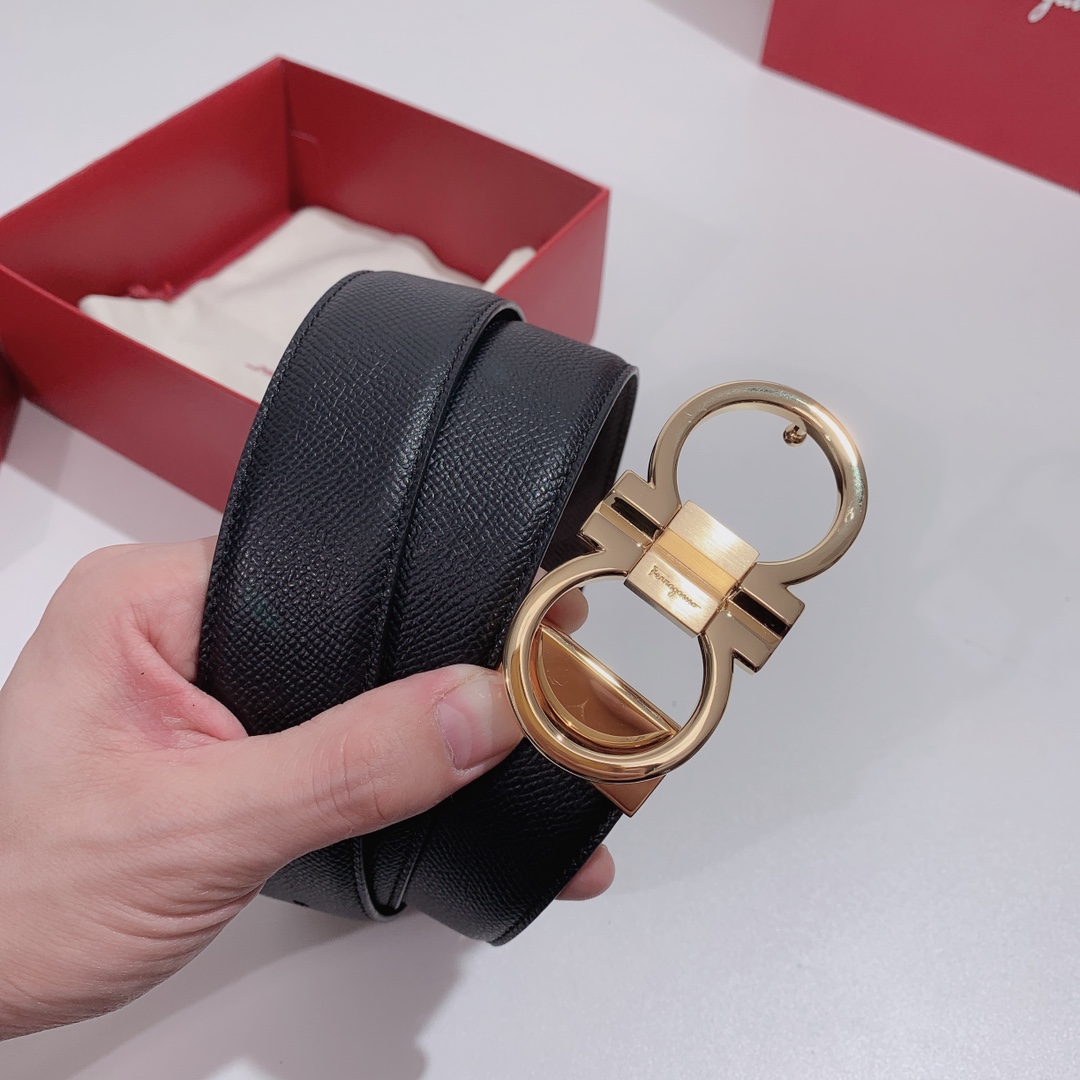 Salvatore Ferragamo Male Leather Belt Top Grain Leather S-m-l