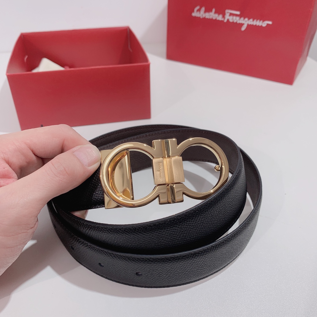 Salvatore Ferragamo Male Leather Belt Top Grain Leather S-m-l