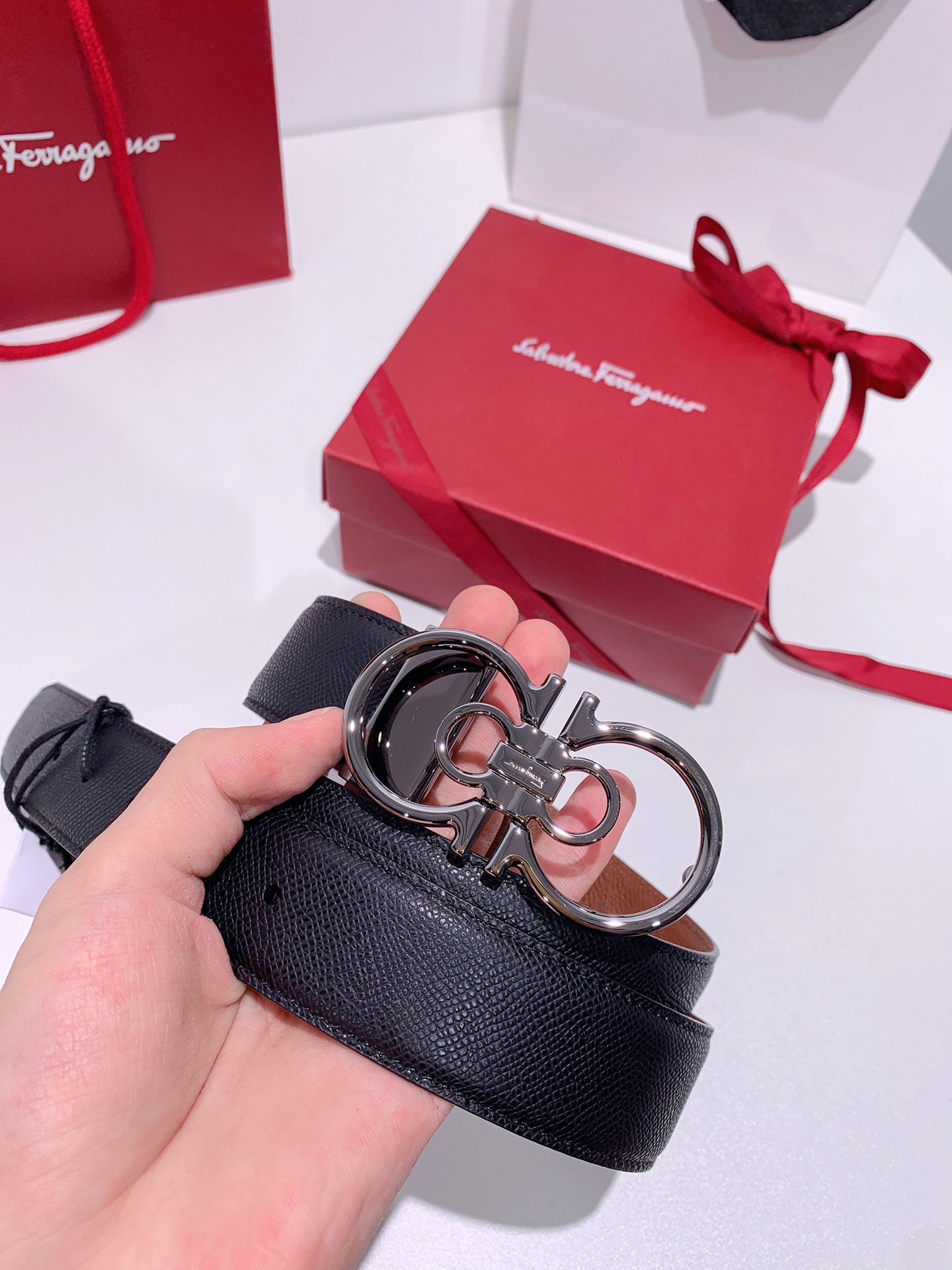 Salvatore Ferragamo Male Leather Belt Top Grain Leather S-m-l