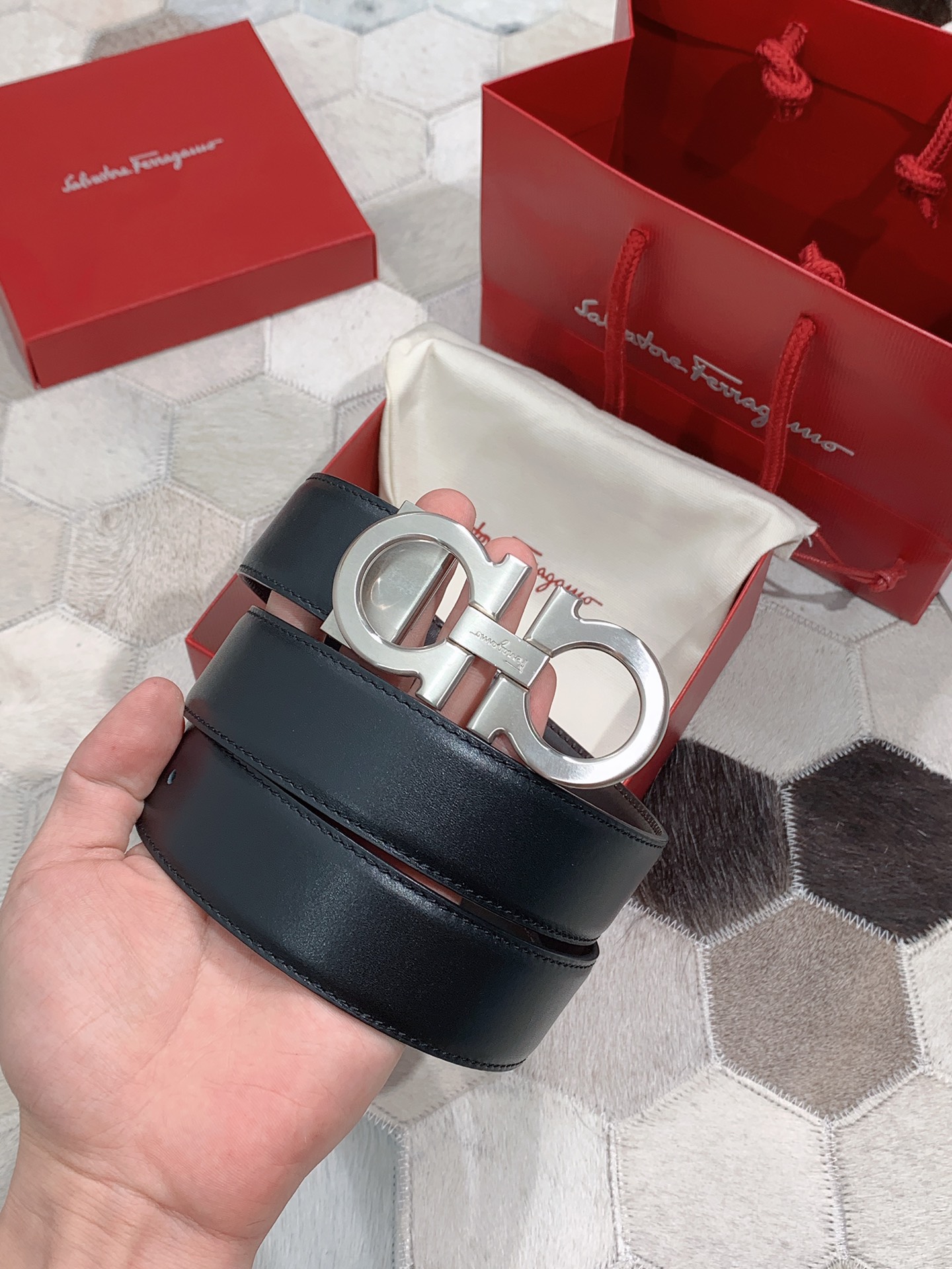 Salvatore Ferragamo Male Leather Belt S-m-l