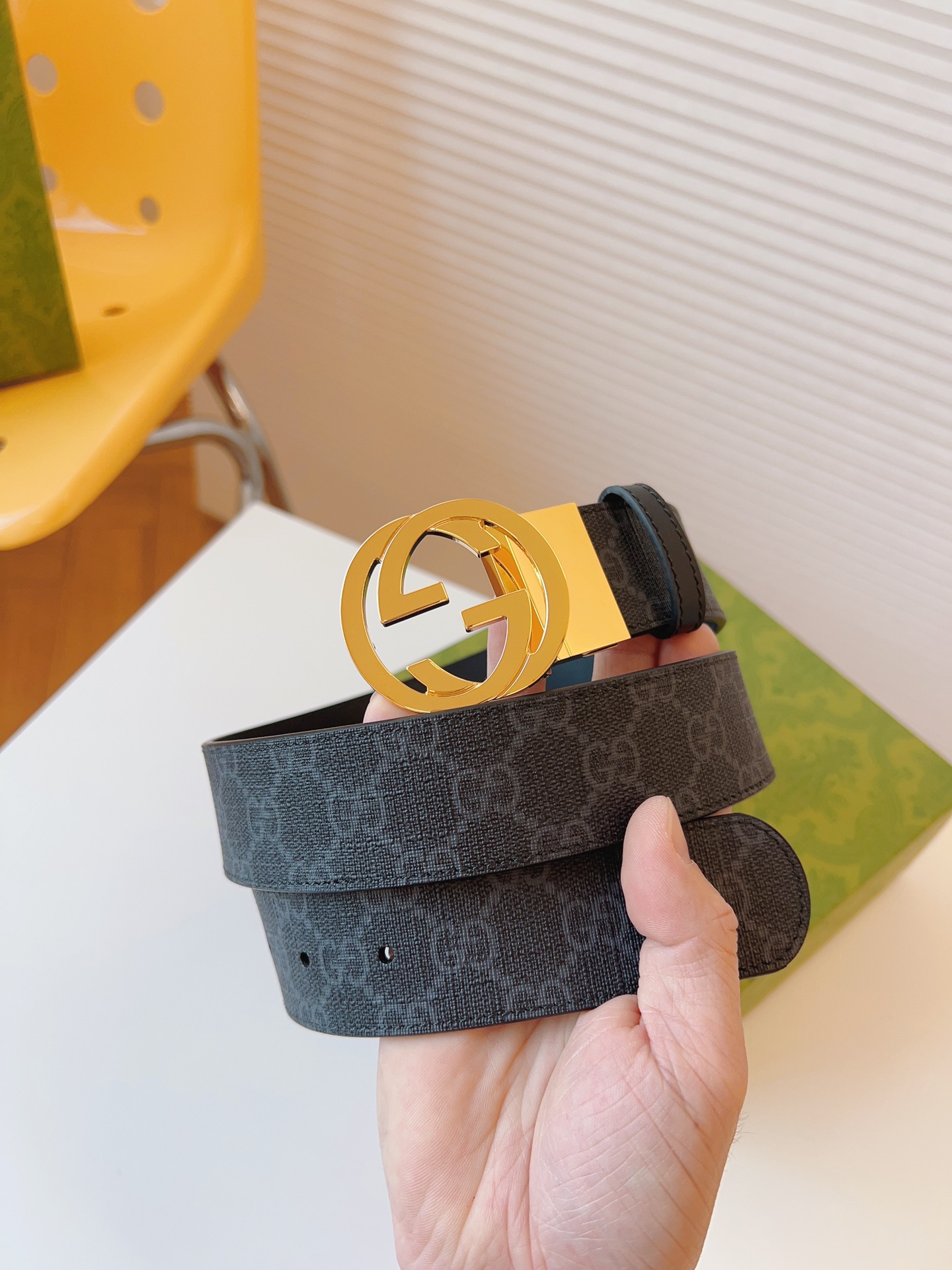 Gucci Leather Belt Canvas Black 37mm-s-m