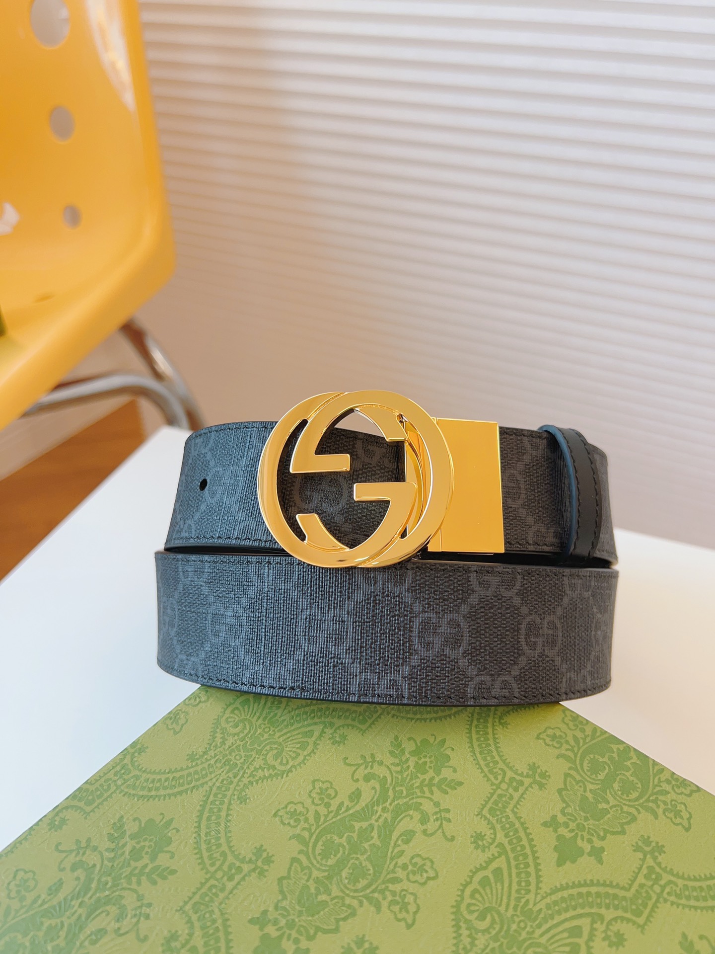 Gucci Leather Belt Canvas Black 37mm-s-m