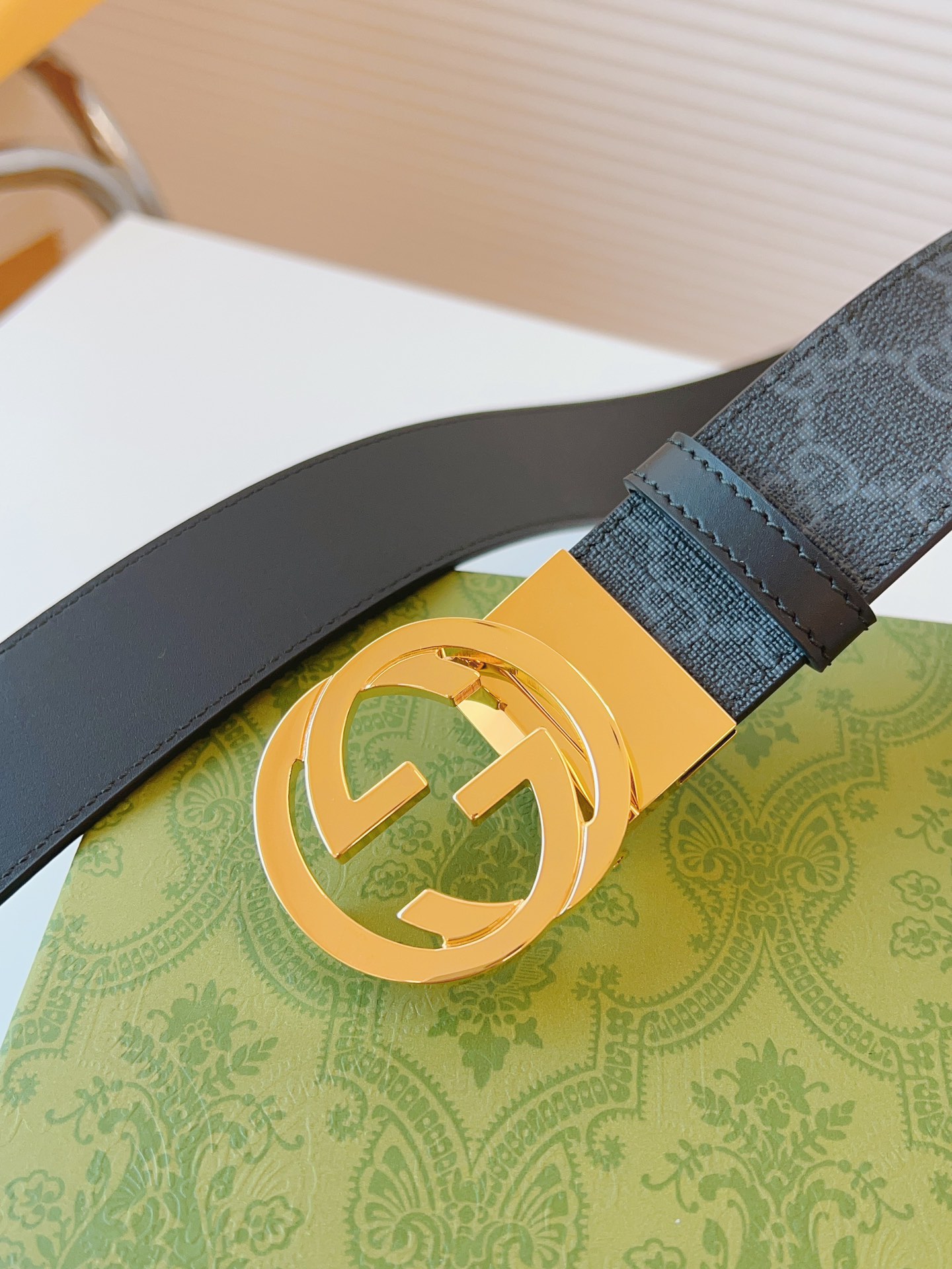 Gucci Leather Belt Canvas Black 37mm-s-m