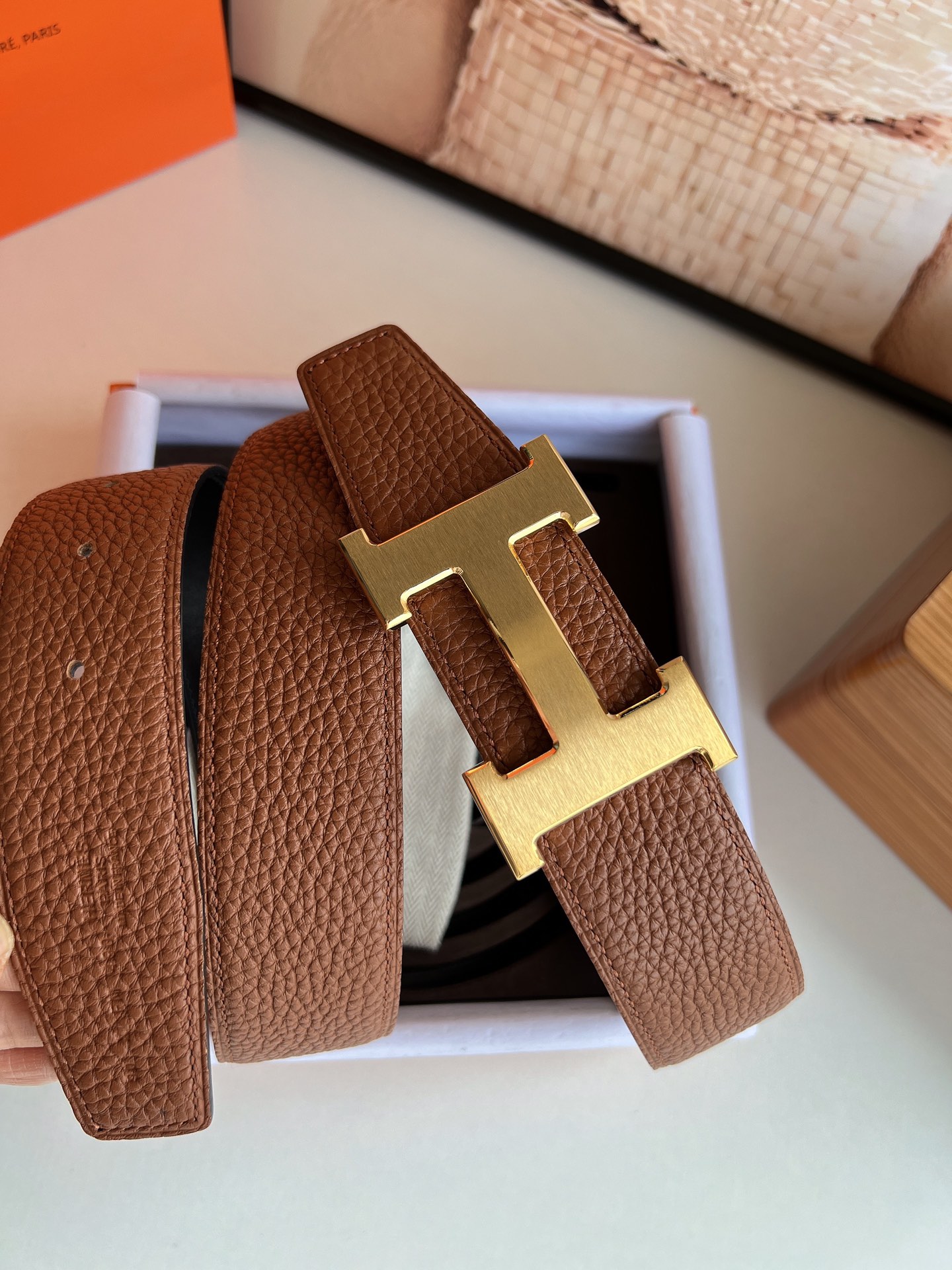 Hermès Male Leather Belt Top Grain Leather S-m