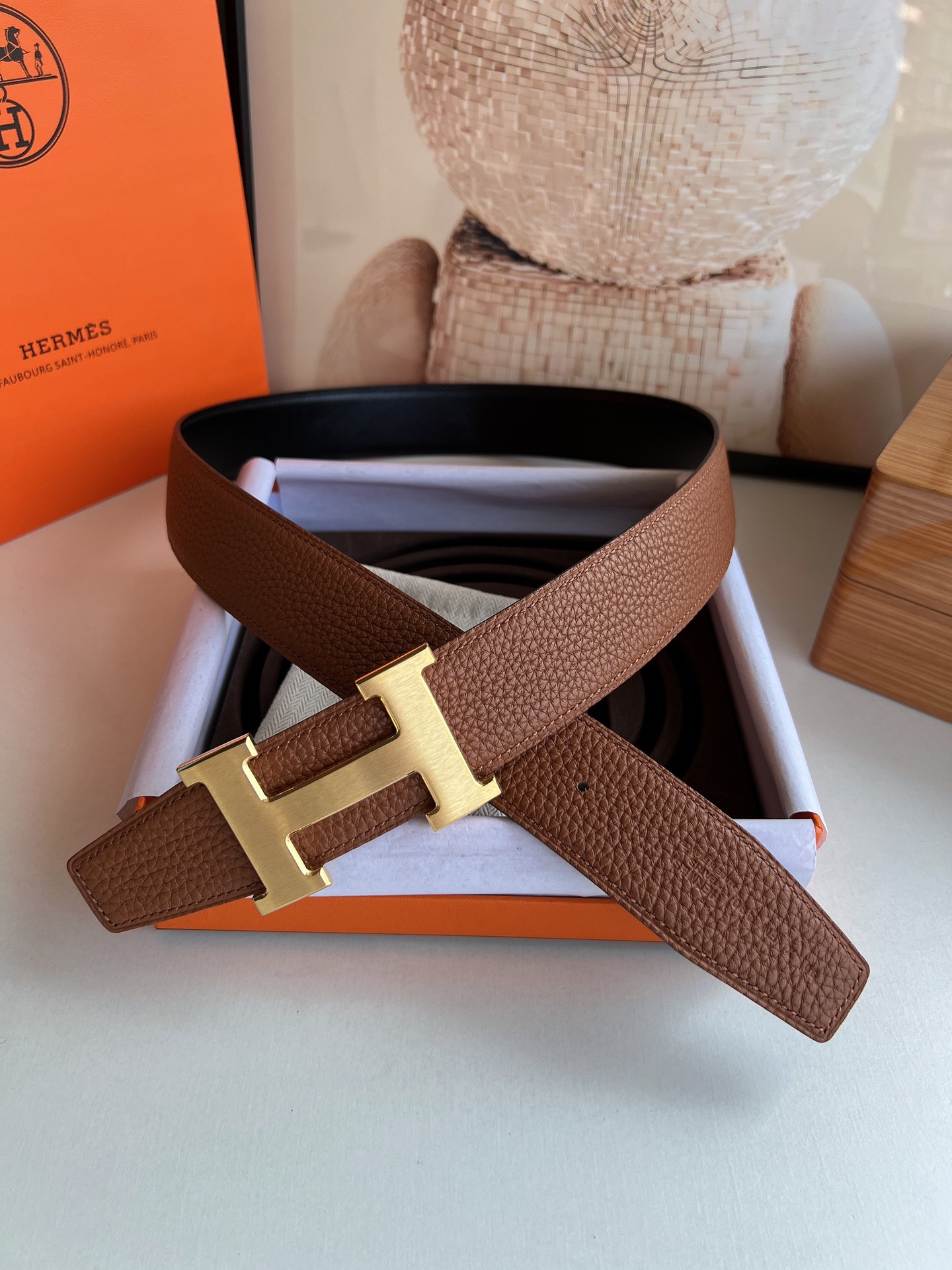 Hermès Male Leather Belt Top Grain Leather S-m
