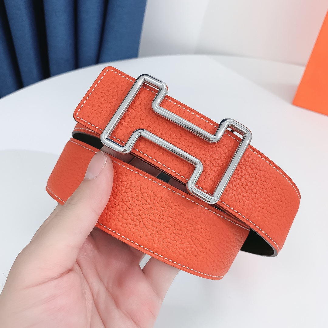 Hermès Male Leather Belt Silver 38mm
