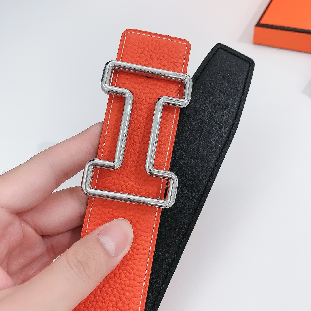 Hermès Male Leather Belt Silver 38mm