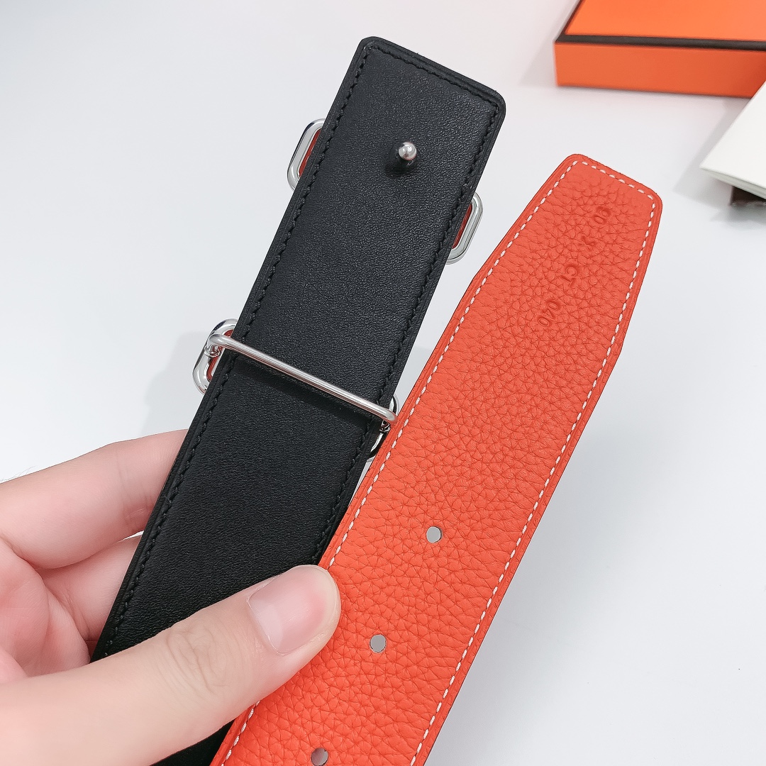 Hermès Male Leather Belt Silver 38mm