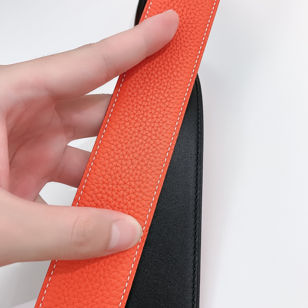 Hermès Male Leather Belt Silver 38mm