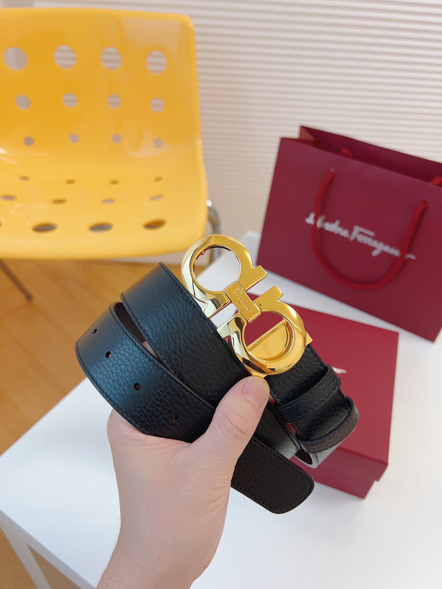 Salvatore Ferragamo Male Leather Belt Cow Leather Adjustable M