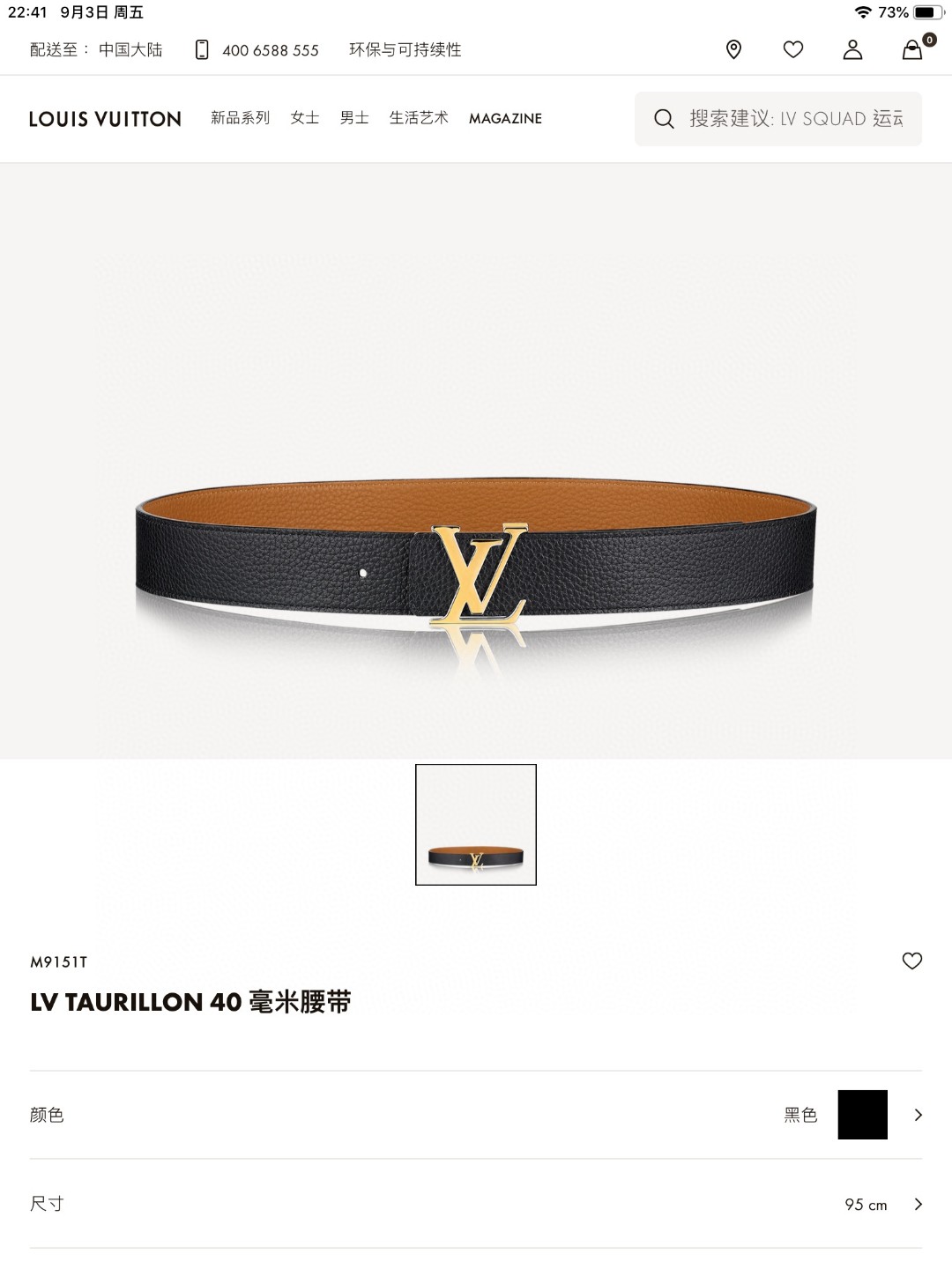 Louis Vuitton Male Leather Belt M-l