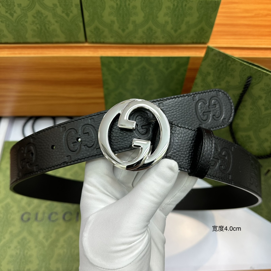 Gucci Male Leather Belt Top Grain Leather Black M
