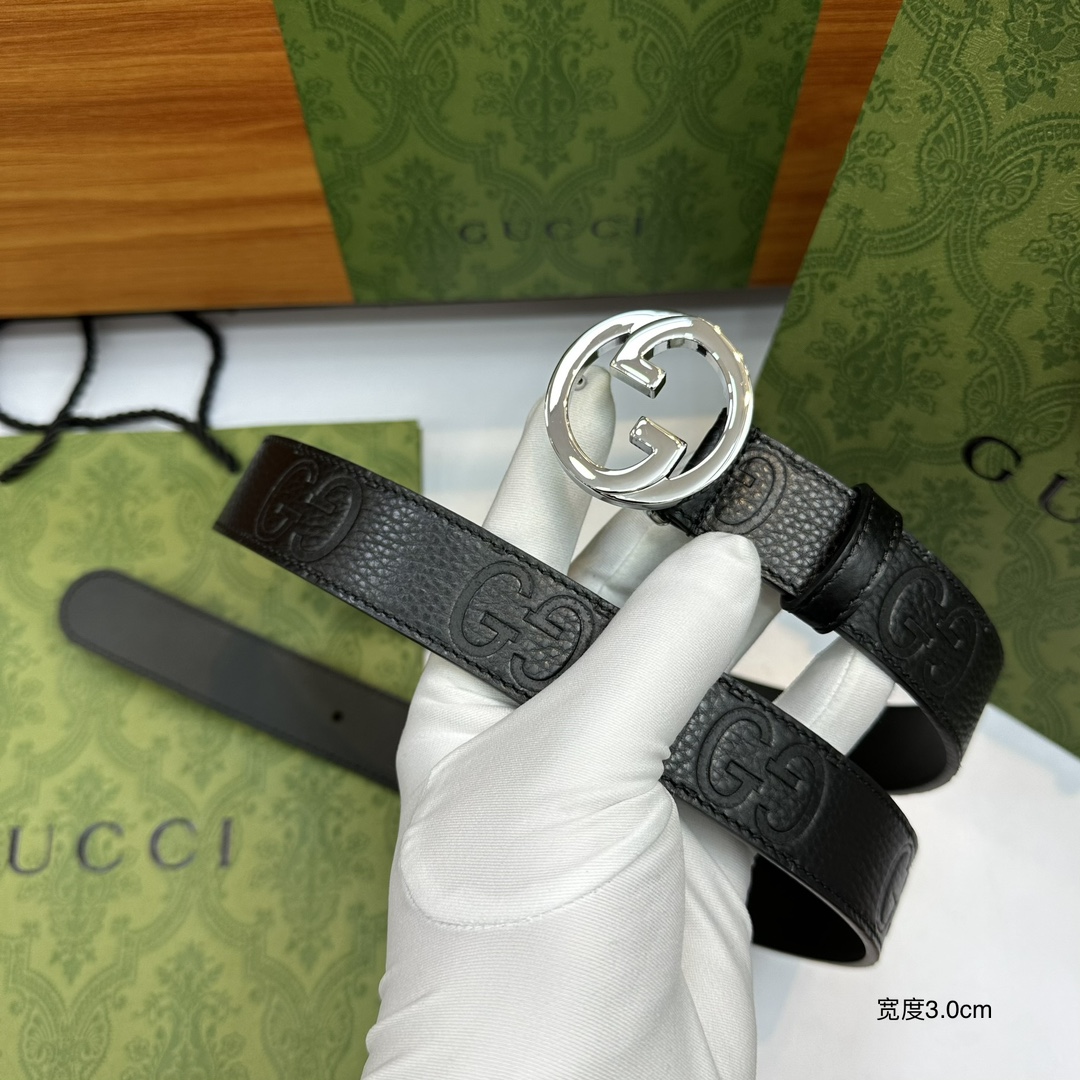 Gucci Male Leather Belt Top Grain Leather Black M