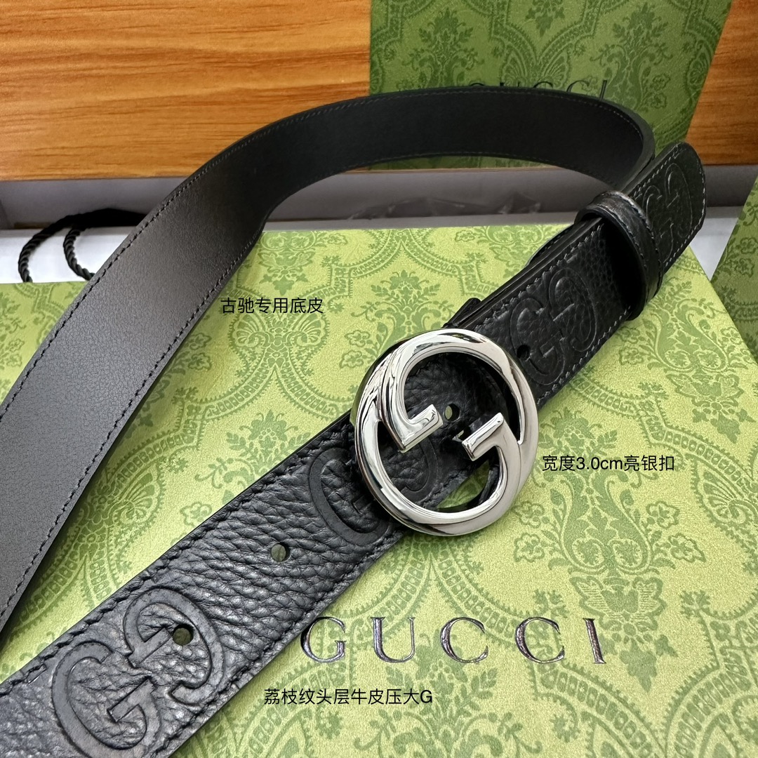 Gucci Male Leather Belt Top Grain Leather Black M