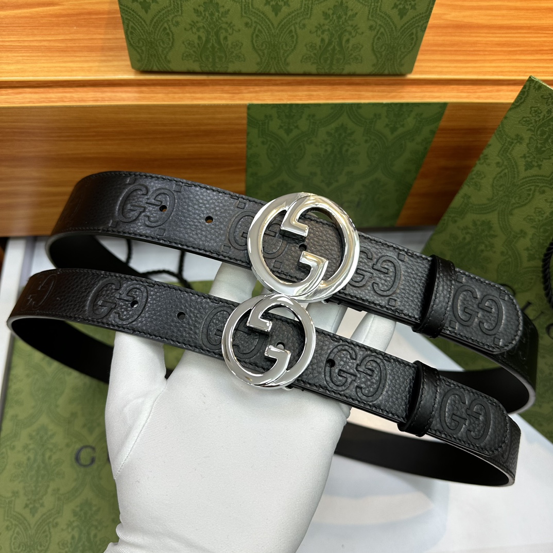 Gucci Male Leather Belt Top Grain Leather Black M