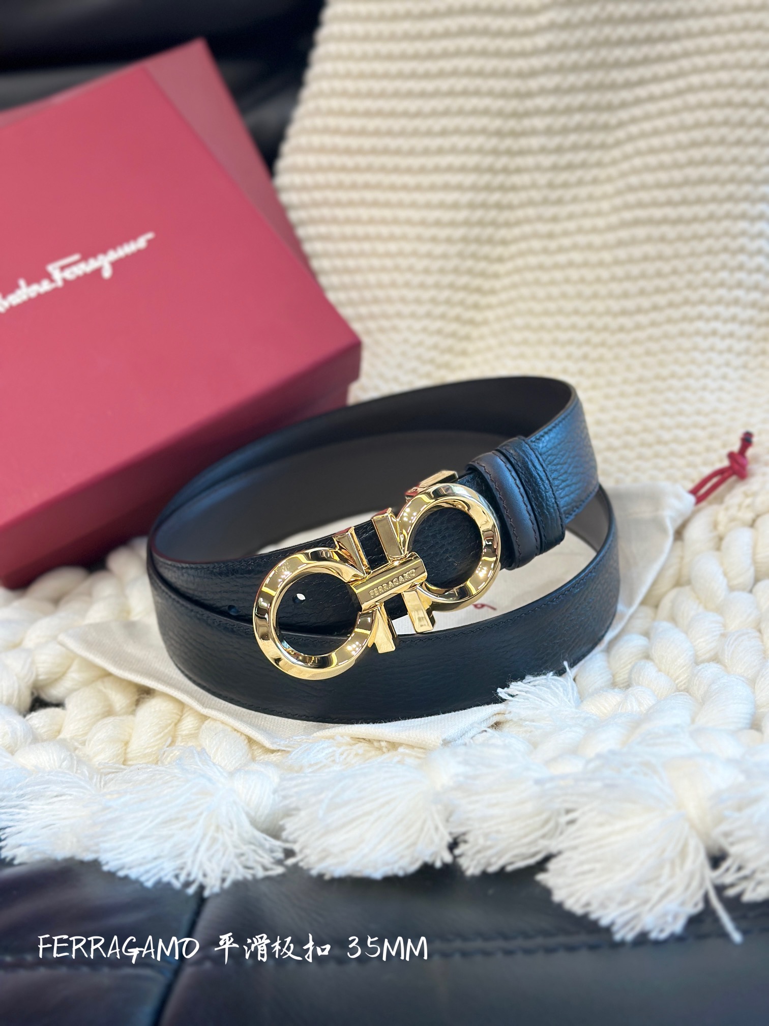 Salvatore Ferragamo Leather Belt Top Grain Leather 35mm-m