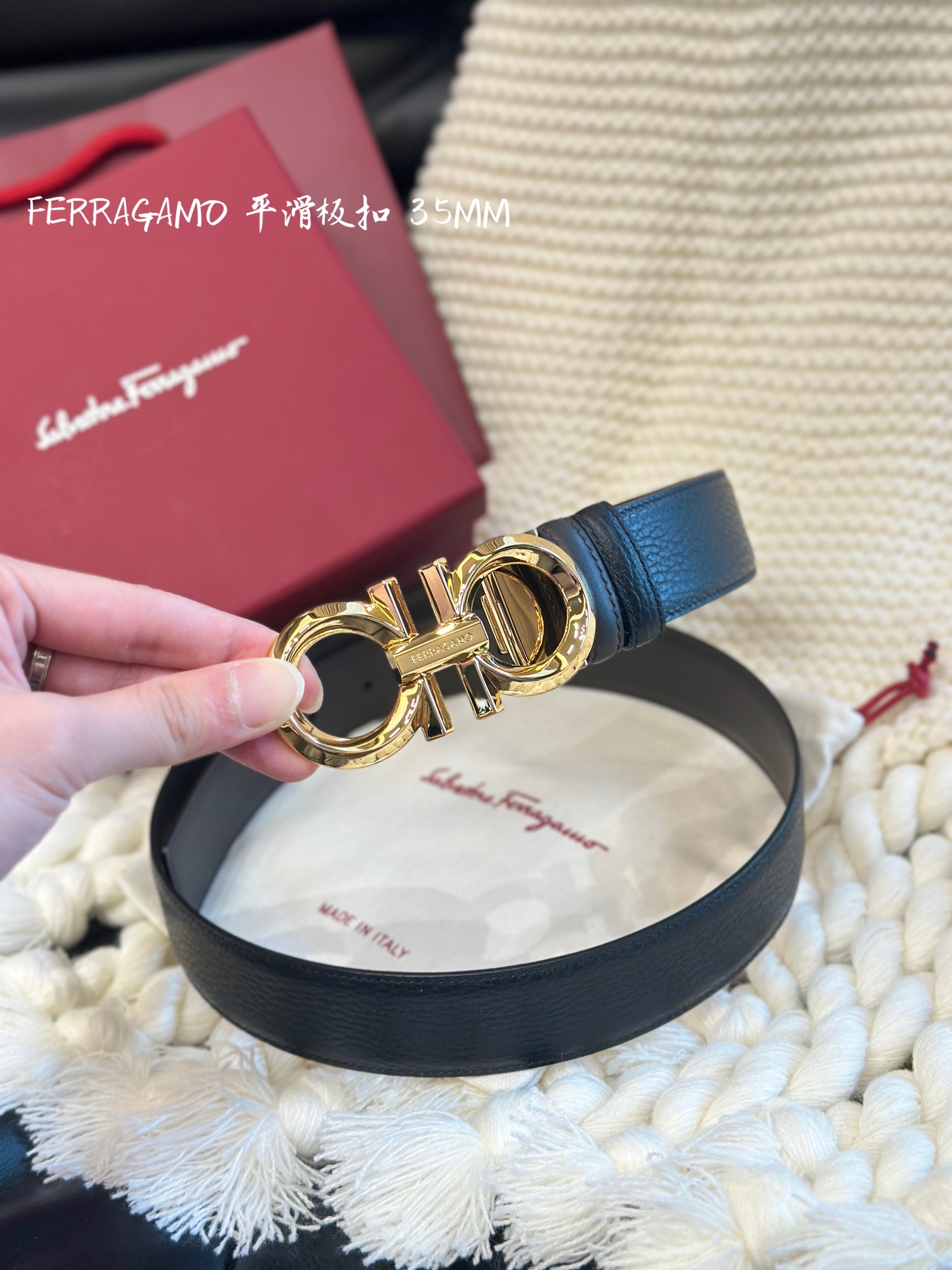 Salvatore Ferragamo Leather Belt Top Grain Leather 35mm-m