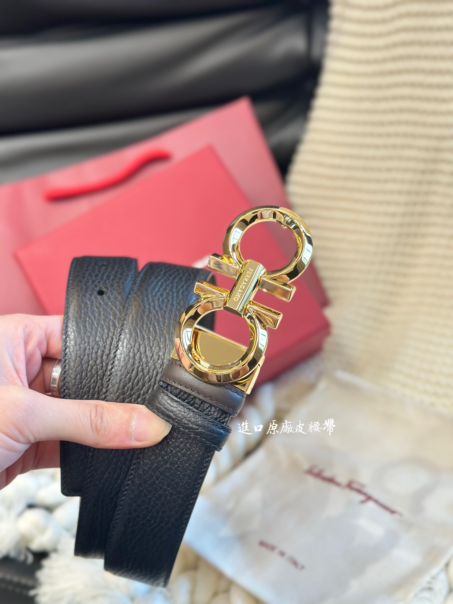 Salvatore Ferragamo Leather Belt Top Grain Leather 35mm-m