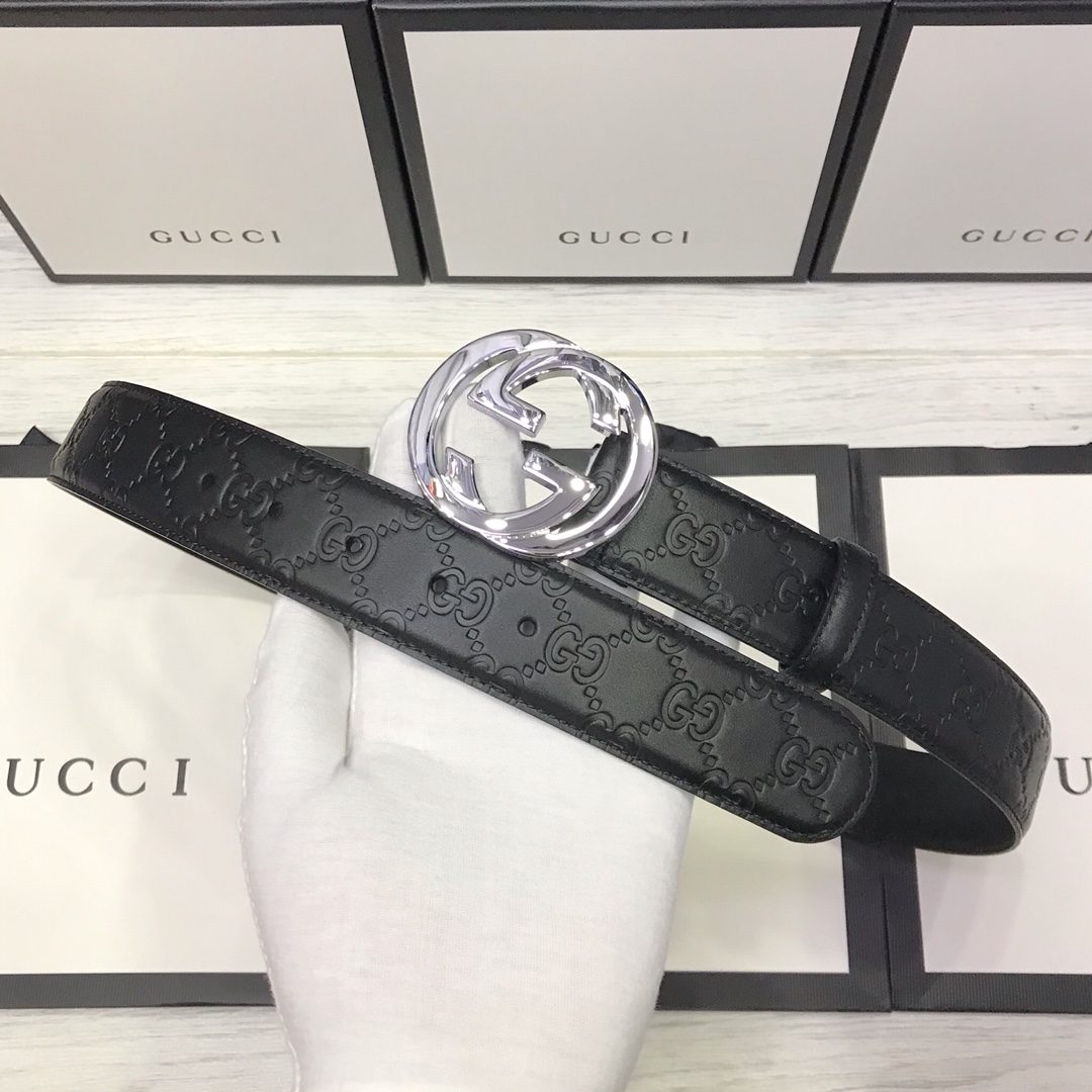 Gucci Basic Belt Top Grain Leather Black M