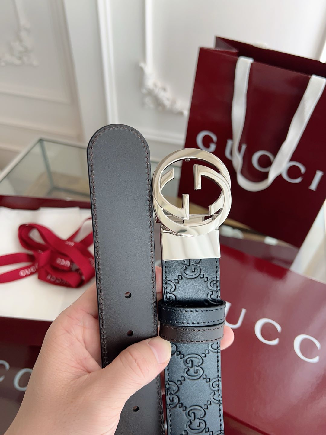 Gucci Basic Belt Cow Leather Brown M
