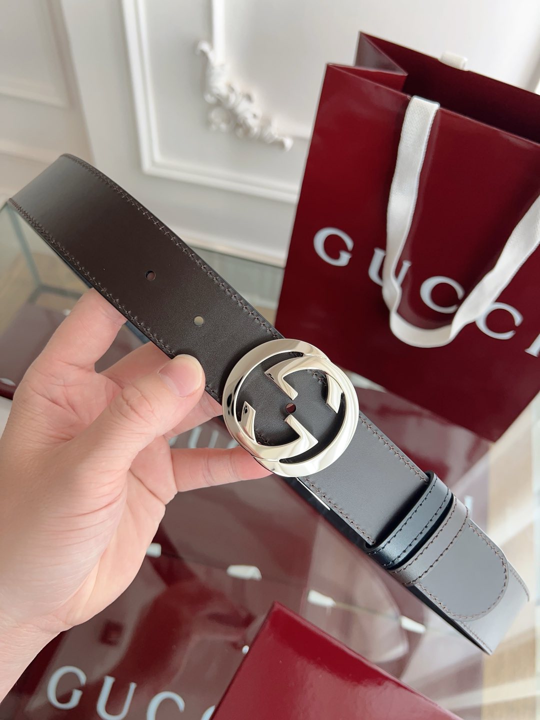 Gucci Basic Belt Cow Leather Brown M