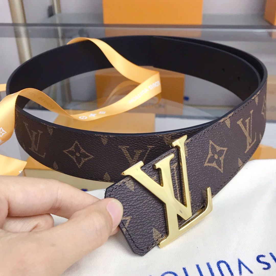 Louis Vuitton Male Leather Belt Cow Leather Black 40mm-s-m-l