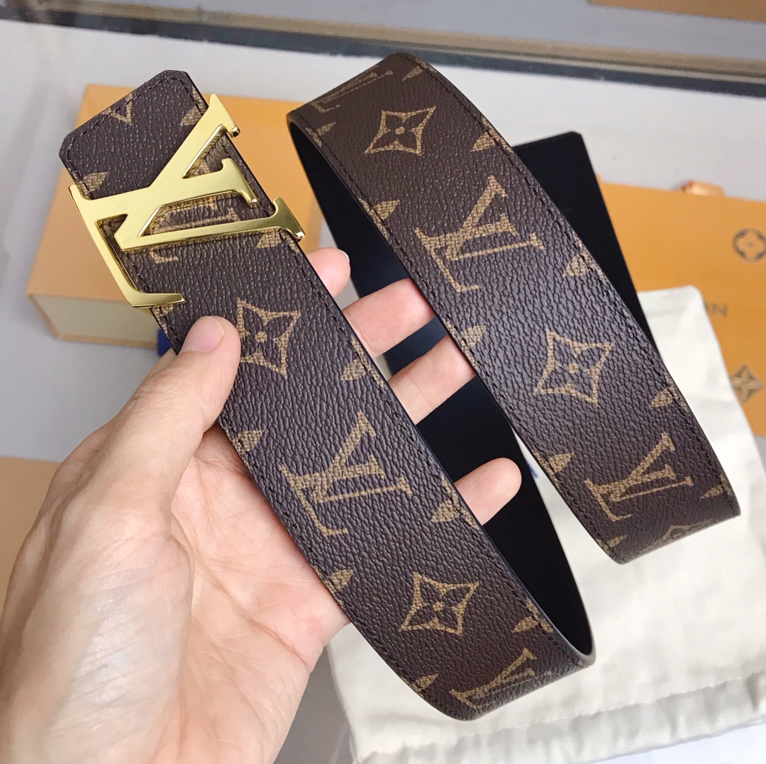 Louis Vuitton Male Leather Belt Cow Leather Black 40mm-s-m-l