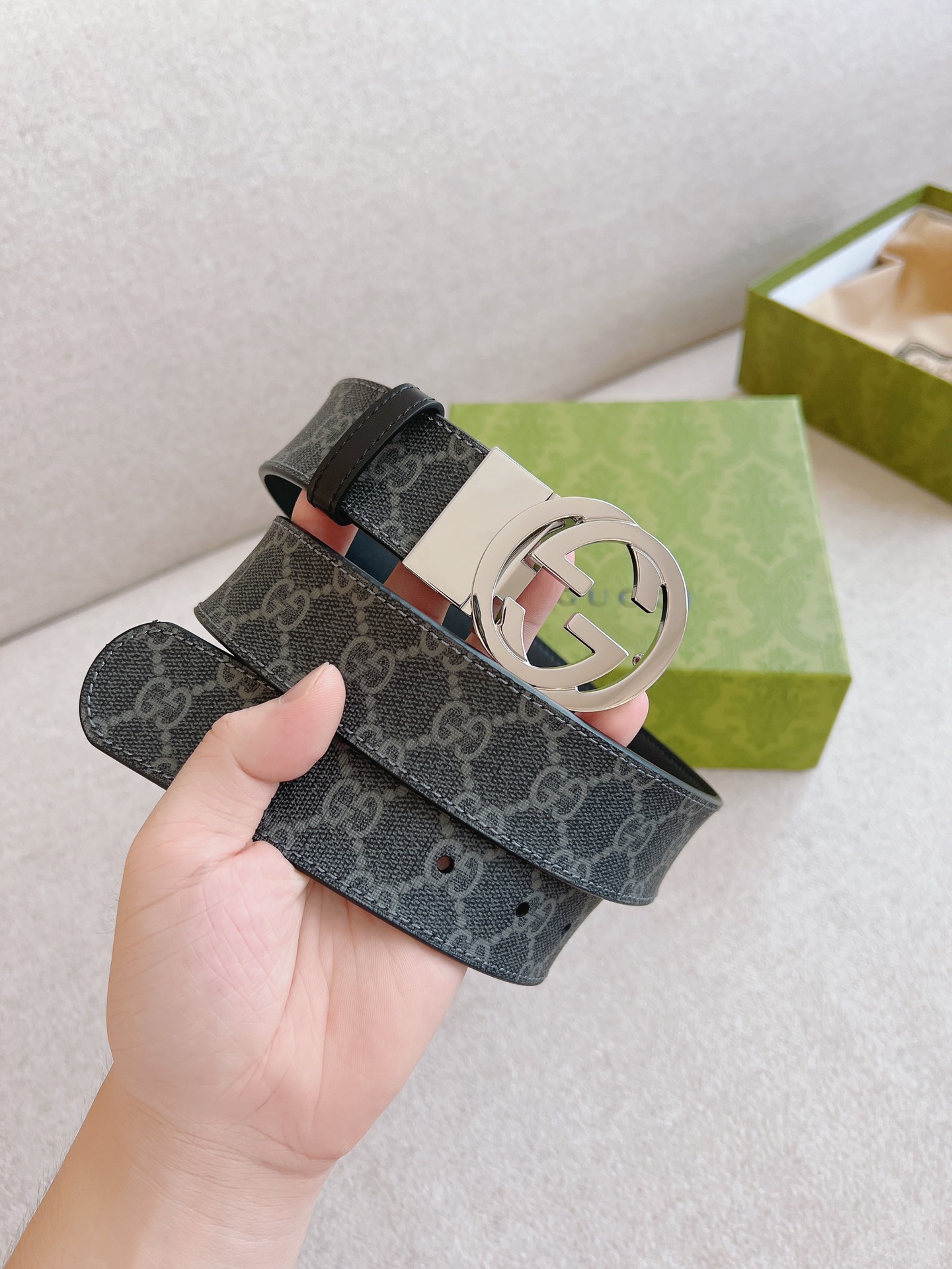 Gucci Basic Belt Canvas Black 37mm-s-m