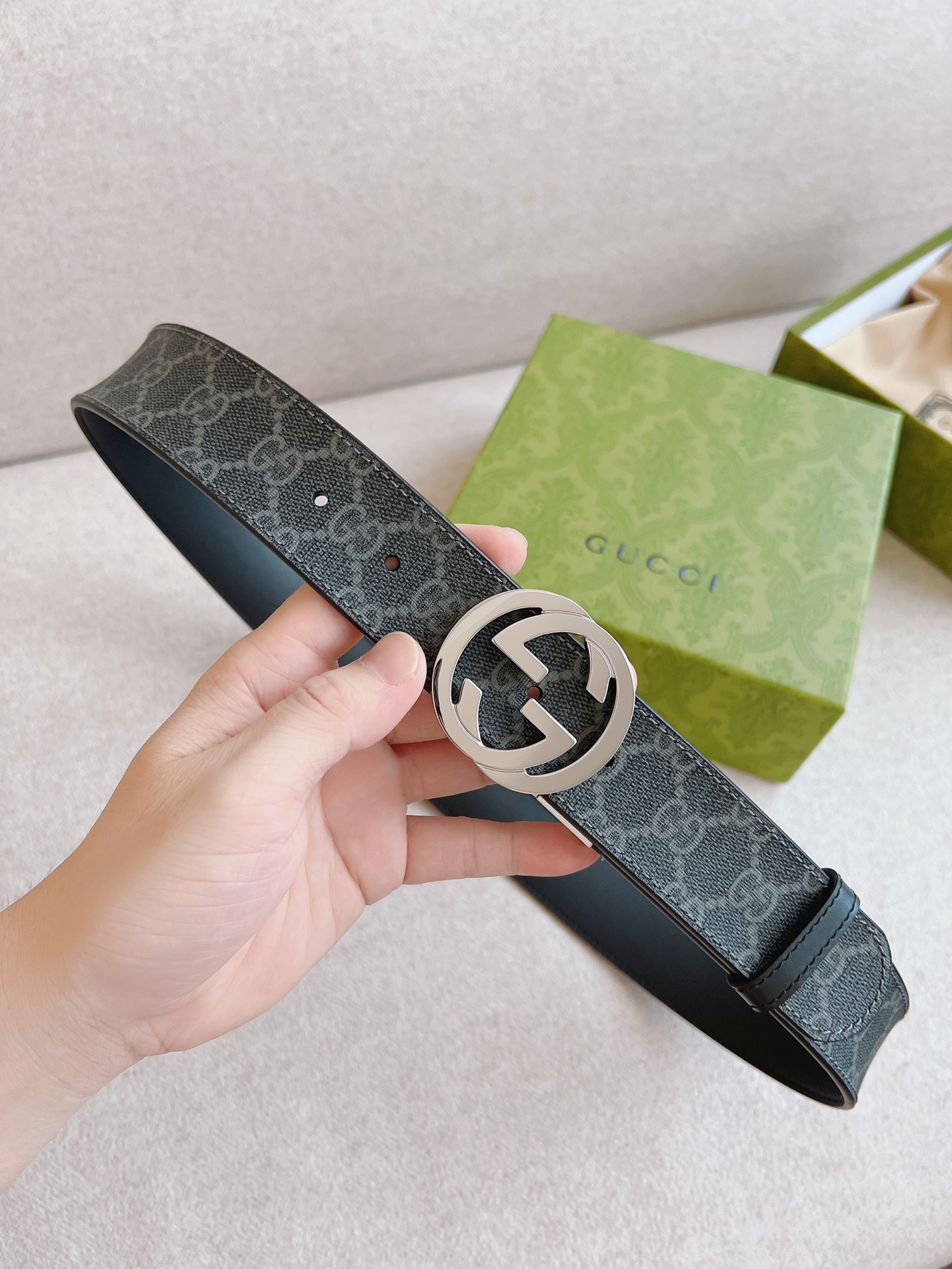 Gucci Basic Belt Canvas Black 37mm-s-m