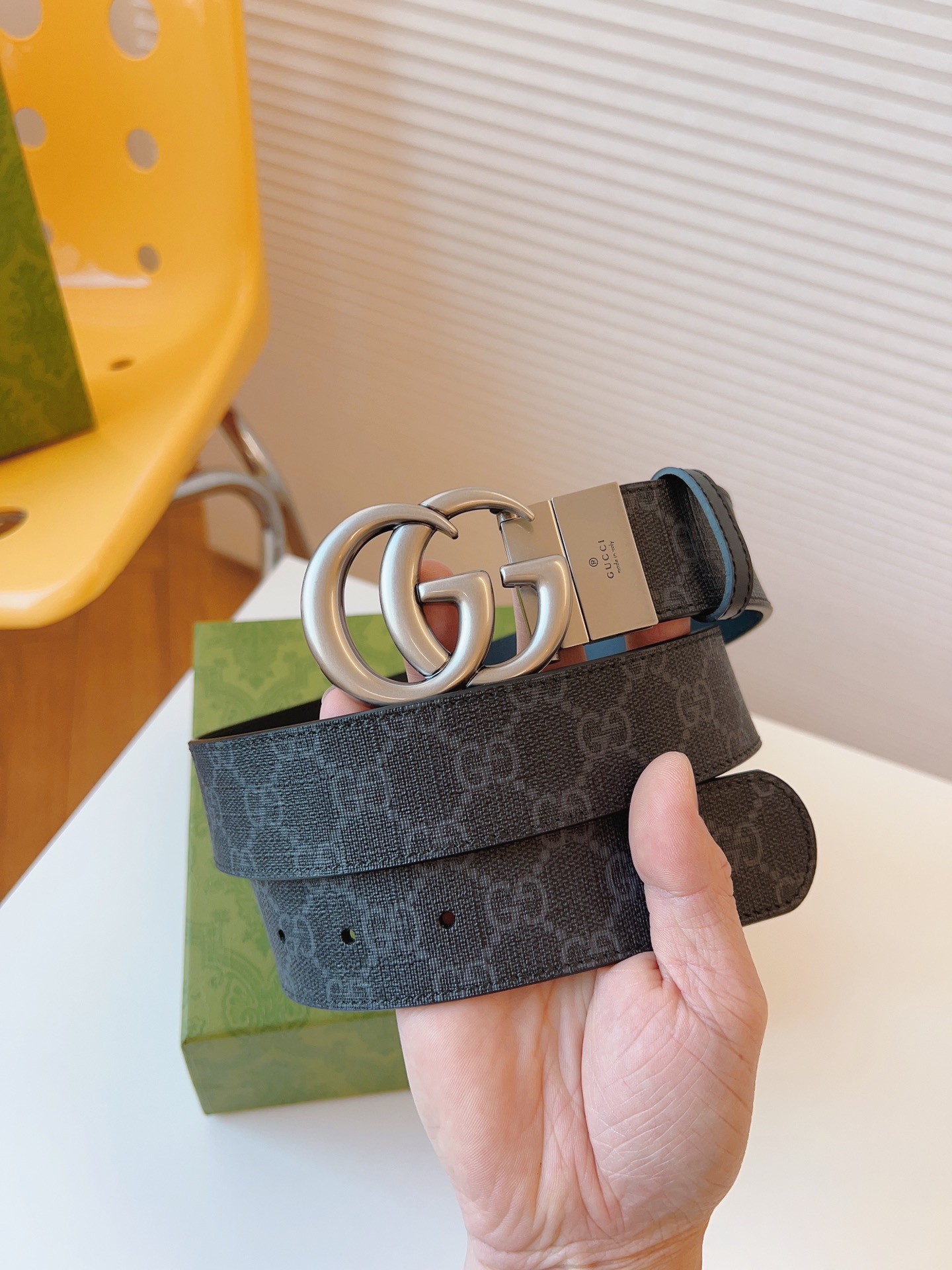 Gucci Leather Belt Canvas Black 37mm-s-m