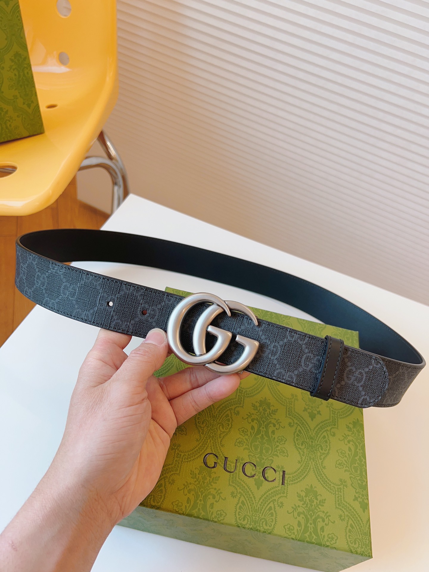 Gucci Leather Belt Canvas Black 37mm-s-m