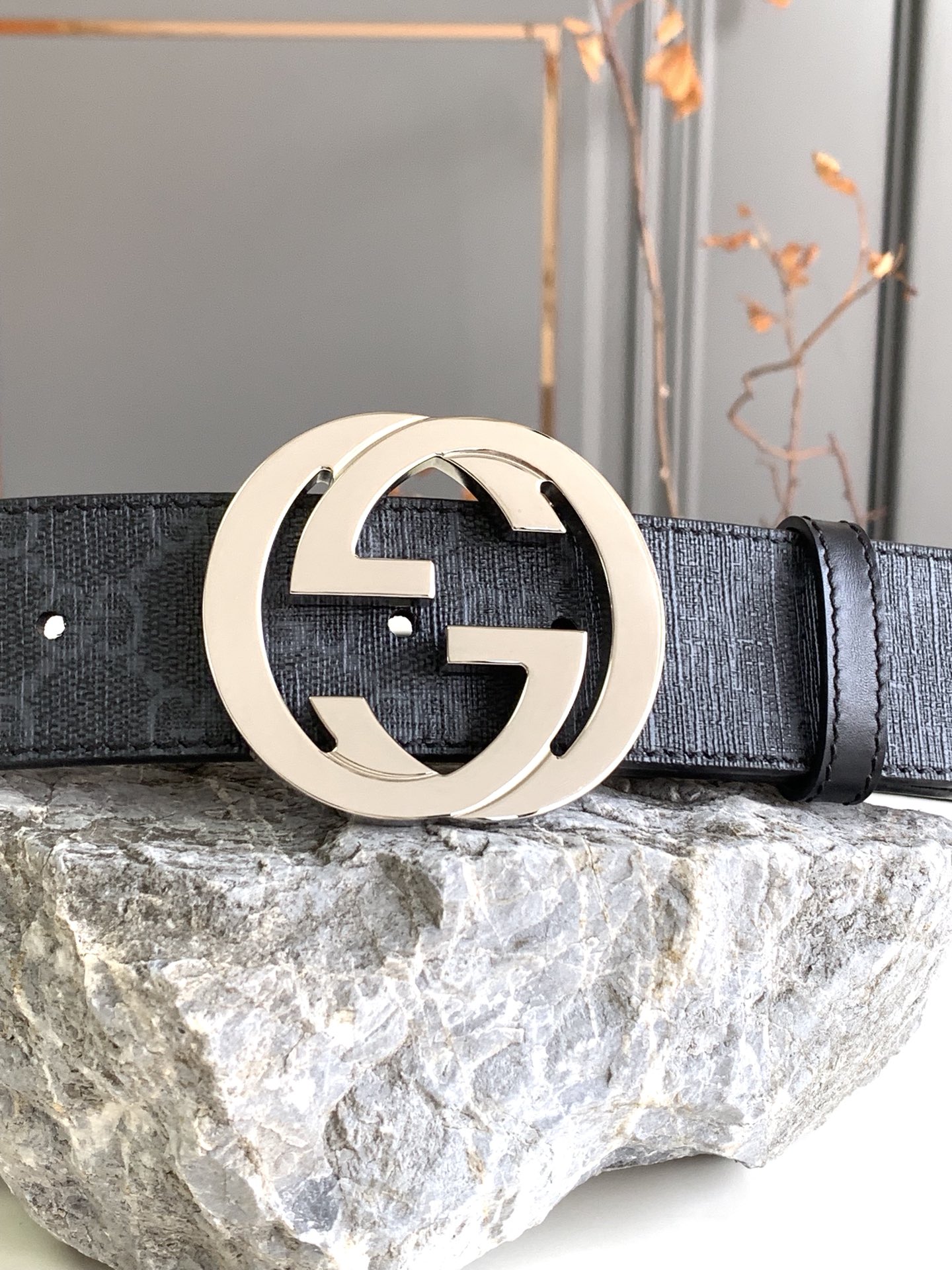 Gucci Leather Belt Cow Leather Black M