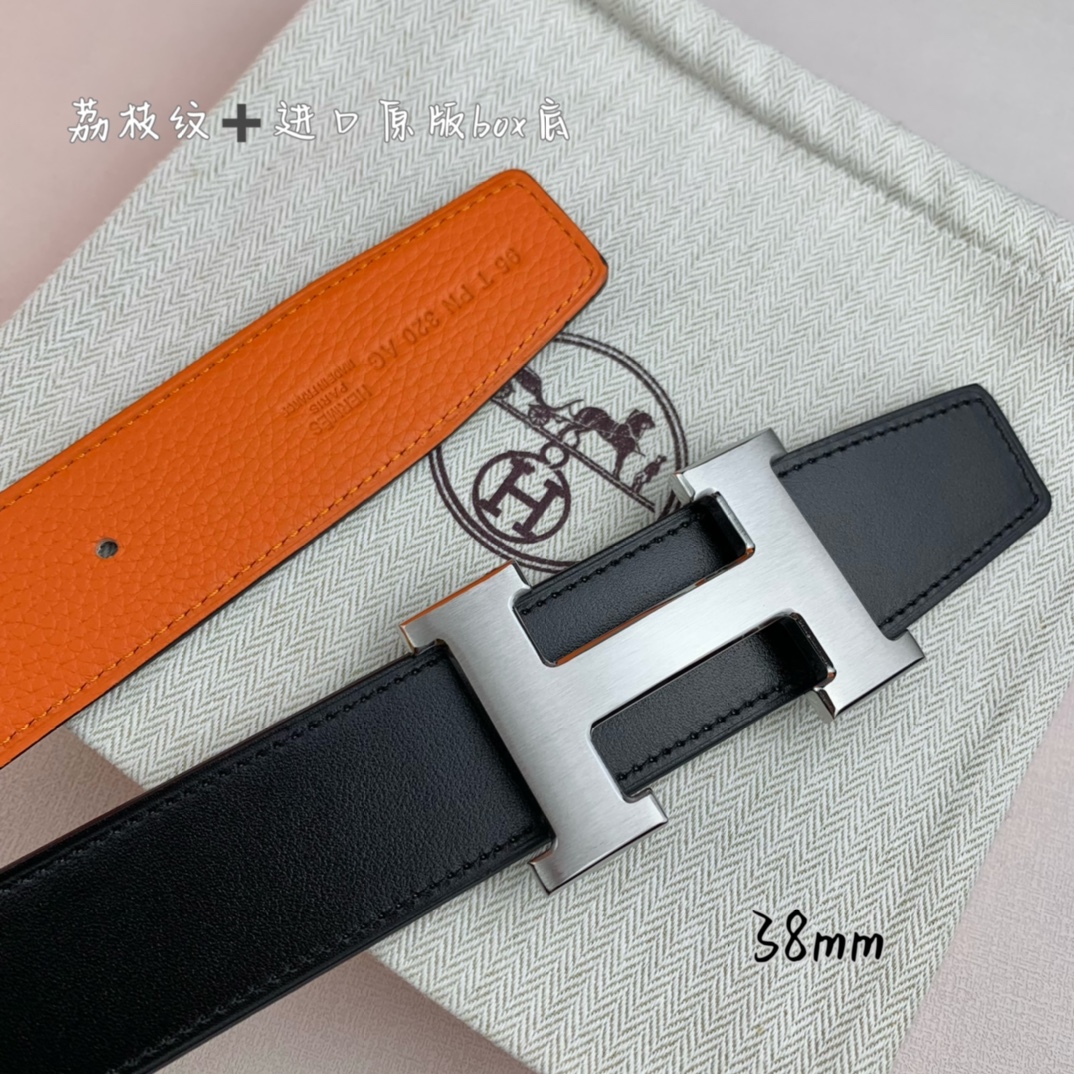 Hermès Basic Belt Top Grain Leather Black 38mm-s-m