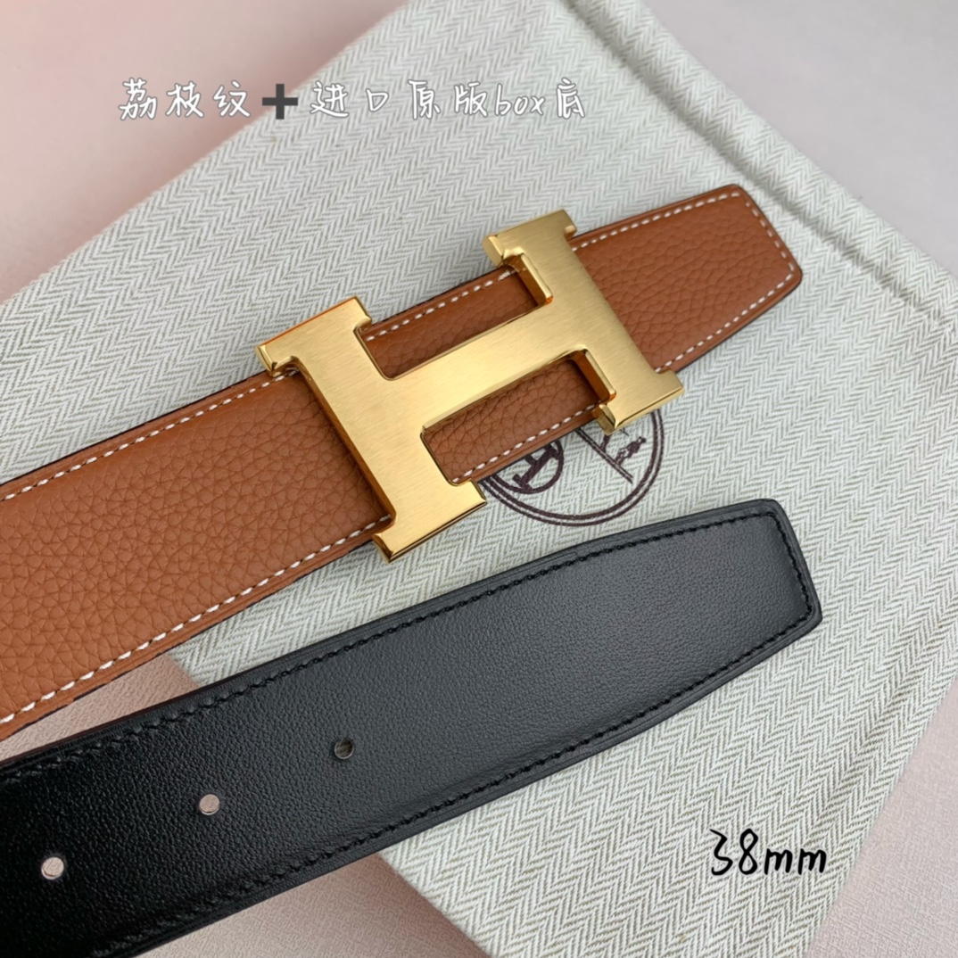 Hermès Basic Belt Top Grain Leather Black 38mm-s-m