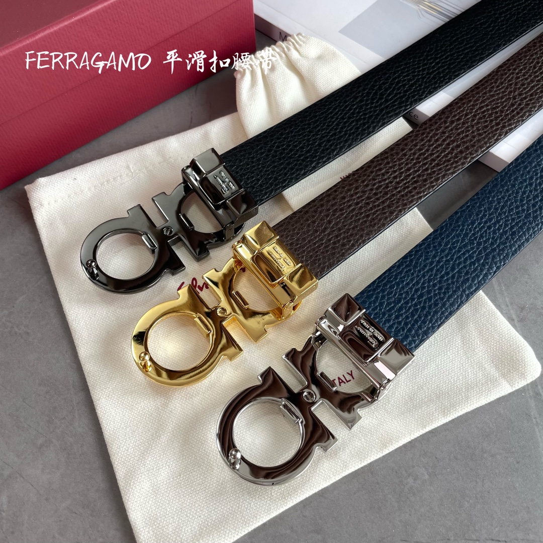 Salvatore Ferragamo Male Leather Belt Top Grain Leather S-m-l