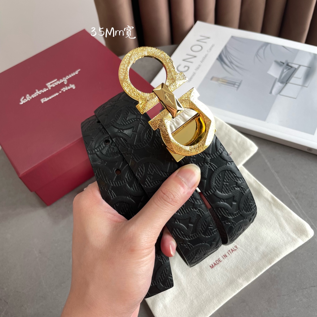 Salvatore Ferragamo Male Leather Belt Top Grain Leather S-m-l