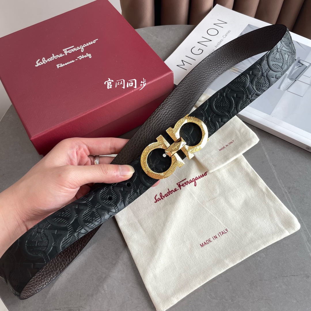 Salvatore Ferragamo Male Leather Belt Top Grain Leather S-m-l