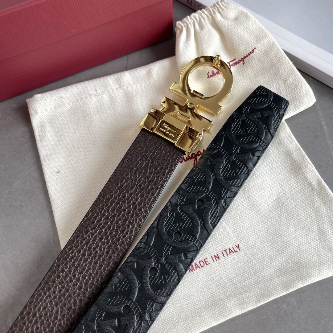 Salvatore Ferragamo Male Leather Belt Top Grain Leather S-m-l