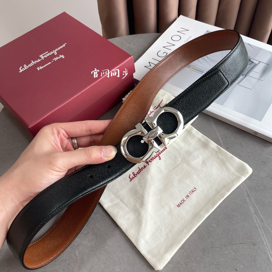 Salvatore Ferragamo Male Leather Belt Top Grain Leather S-m-l