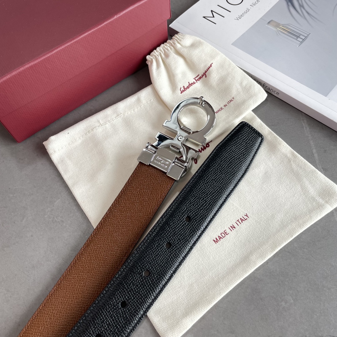 Salvatore Ferragamo Male Leather Belt Top Grain Leather S-m-l